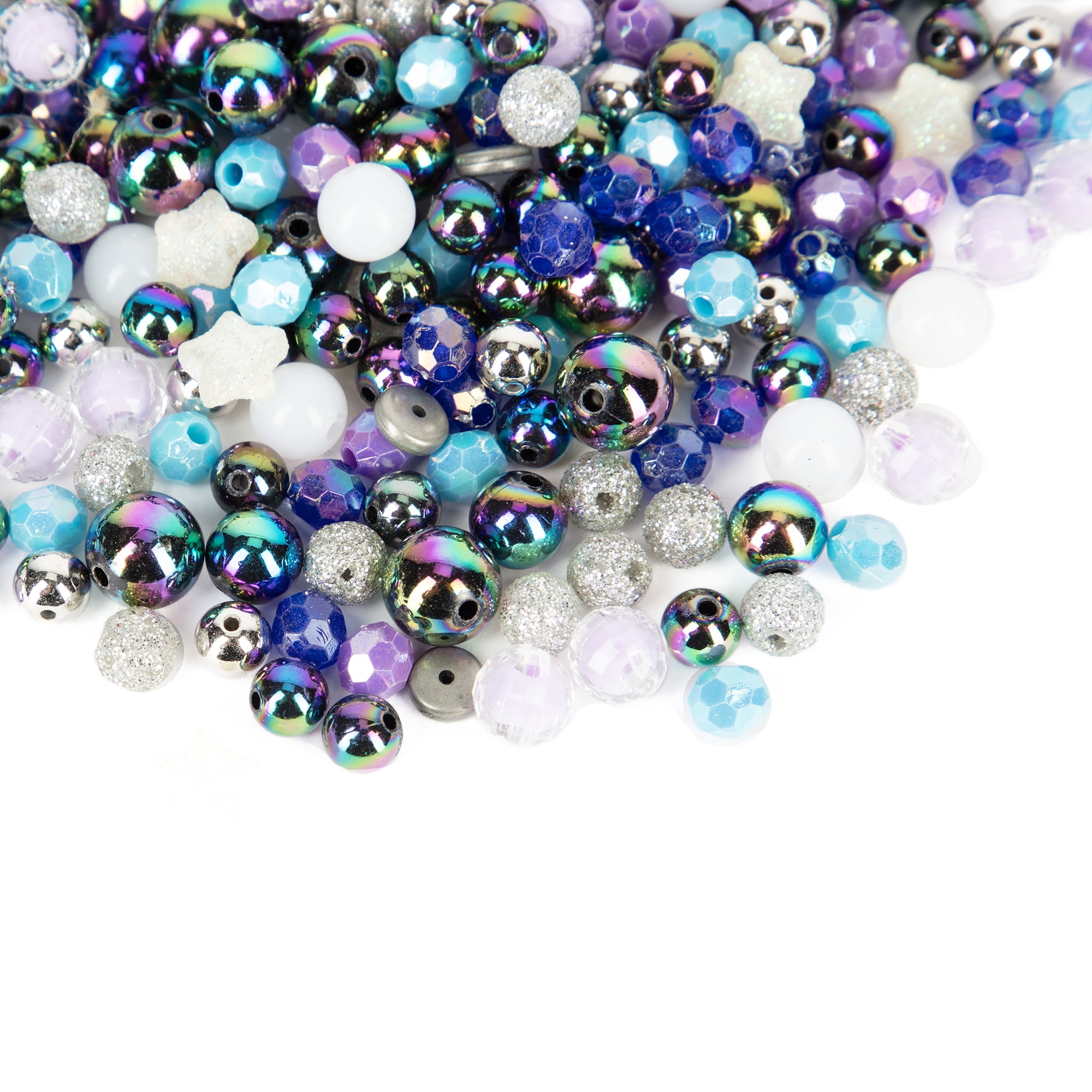 CousinDIY Galaxy Bead Mix, Iridescent Acrylic Craft Beads for Jewelry Making (Black and Purple, 5.1 oz) 5mcrg