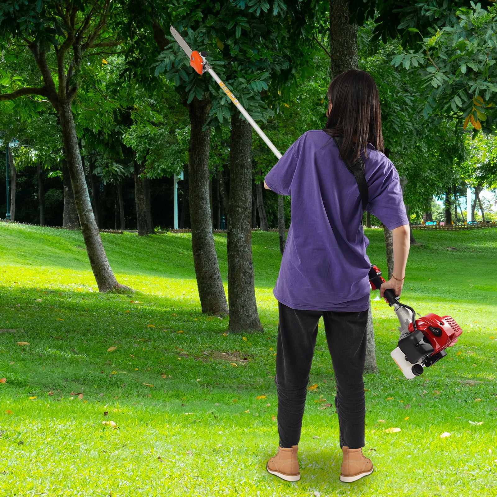 CNCEST Gas Powered 2-Stroke Trimmer Saw, Retractable Long Pole Tree Branch Pruner (Red, 12 in) kmyl1 - Image 2