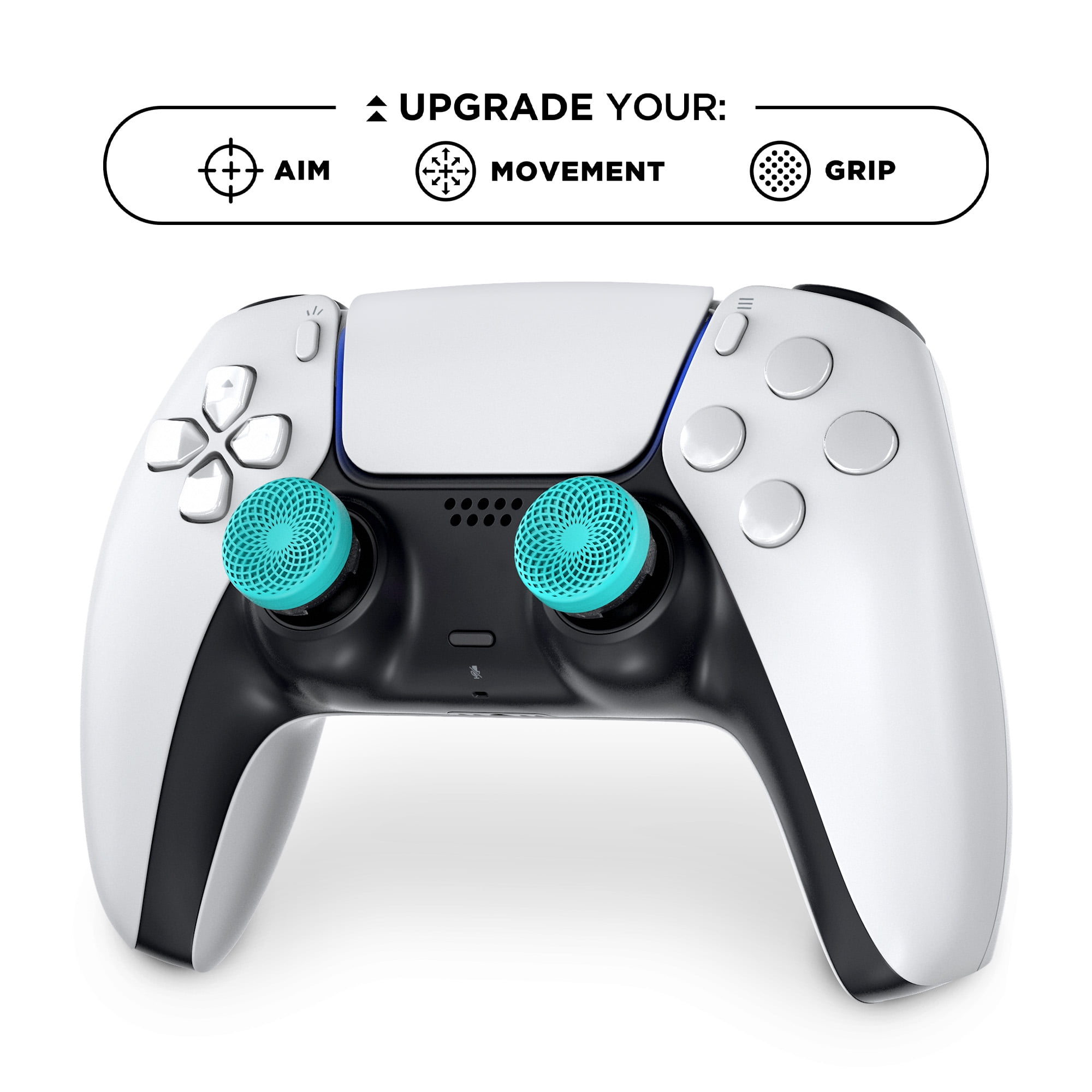 KontrolFreek Lotus Performance Thumbsticks for PlayStation 5 and PlayStation 4 (Mid-Rise Concave, Teal/Clear, 2 Pack) l1fmf