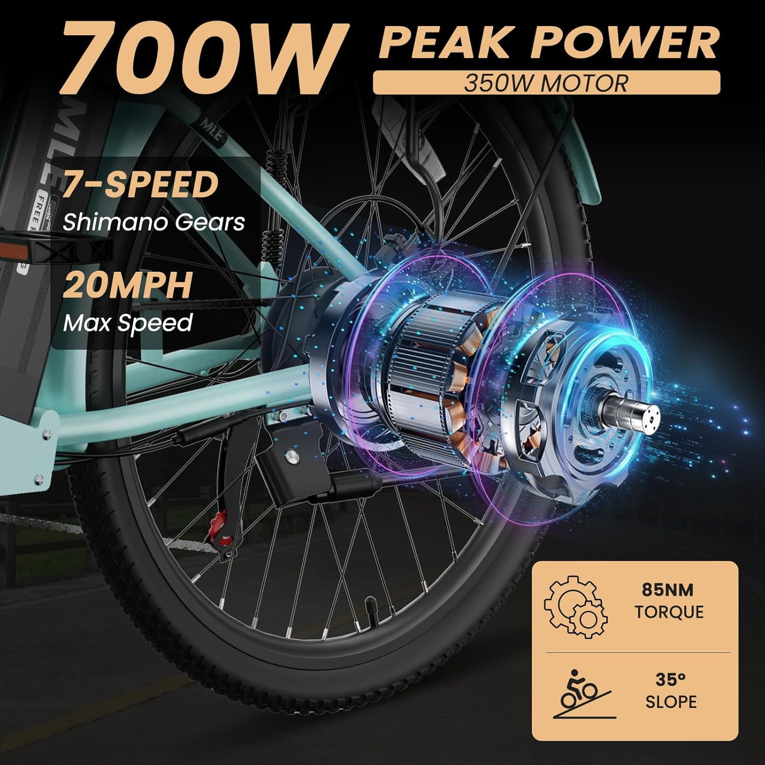 MOONCOOL Electric Bicycle for Adults, 350W Commuter Ebike with 36V 10.4Ah Removable Battery (7-Speed, 40 Miles Range) yrn4k