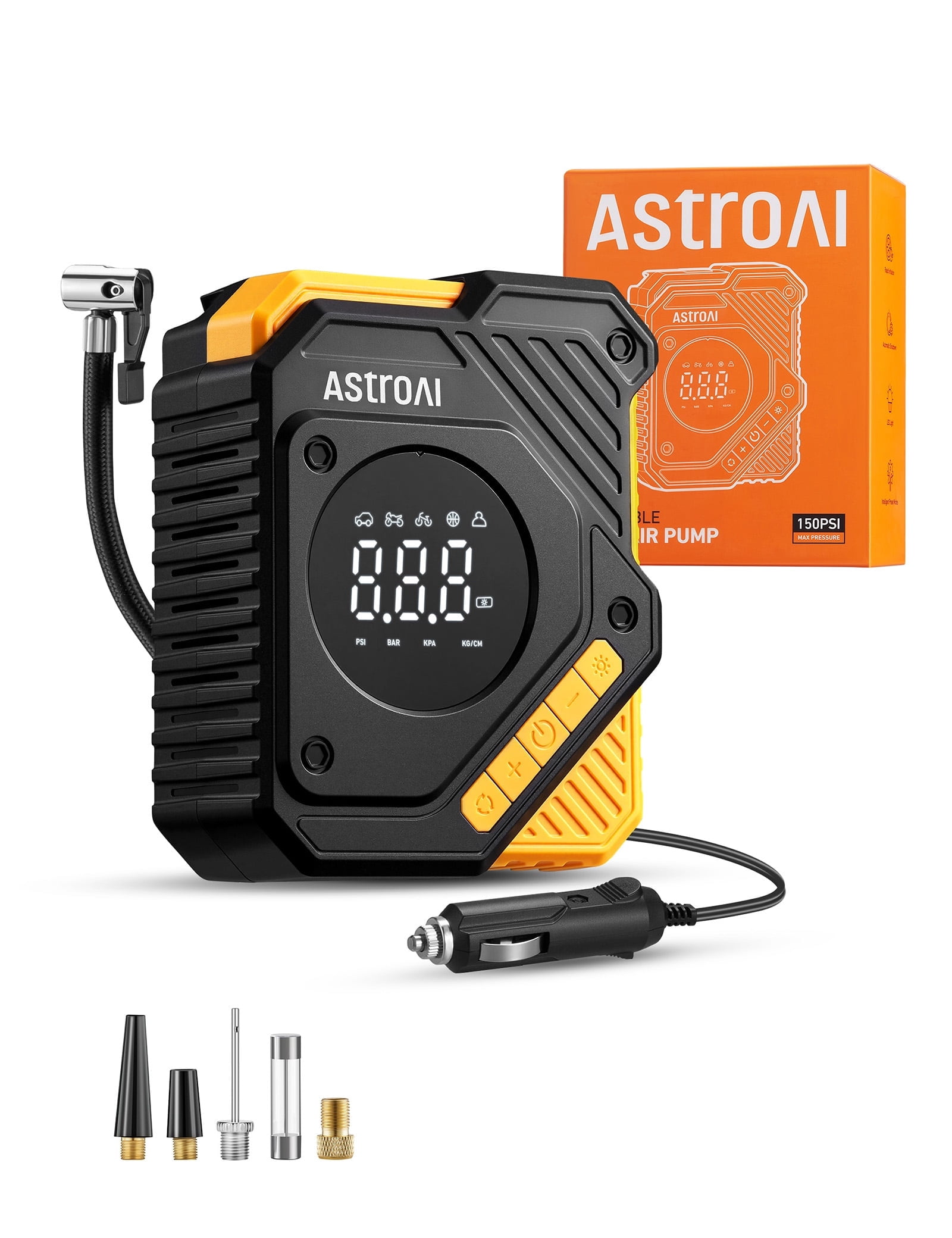 AstroAI Tire Inflator Air Compressor 12V DC, Digital Pressure Gauge Car Tire Pump (150 PSI, Black) h7ufr