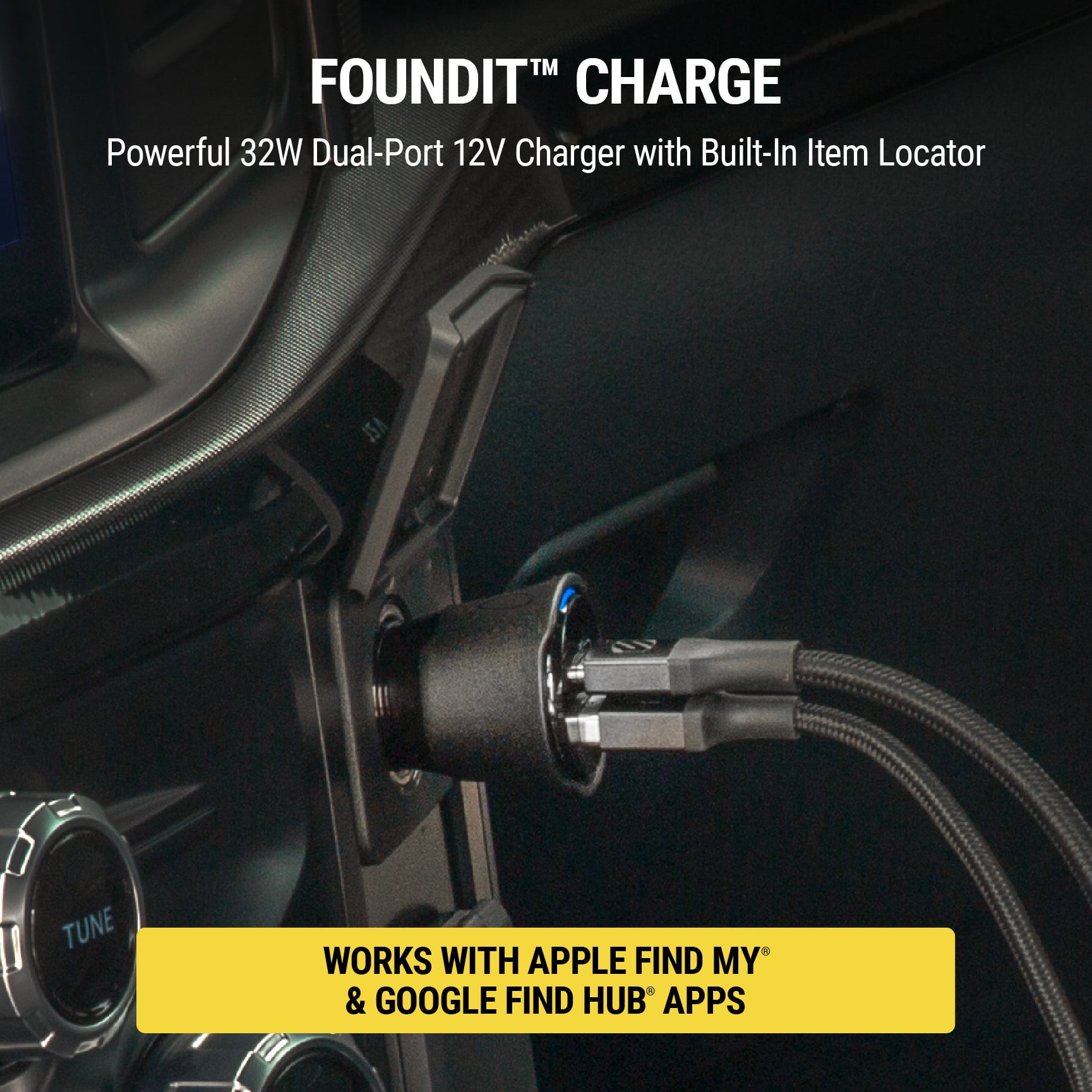 Scosche FoundIt Charge 32W Dual-Port USB-C & USB-A Car Charger with Built-in Locator (Black, 1 Pack) 3x9eg