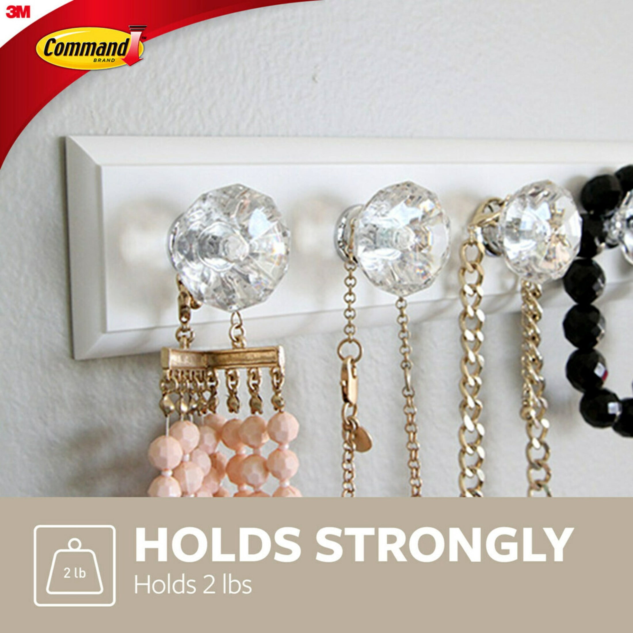 Command Crystal Knob Wall Rack (White, 1 Rack with 4 Adhesive Strips) nds9d