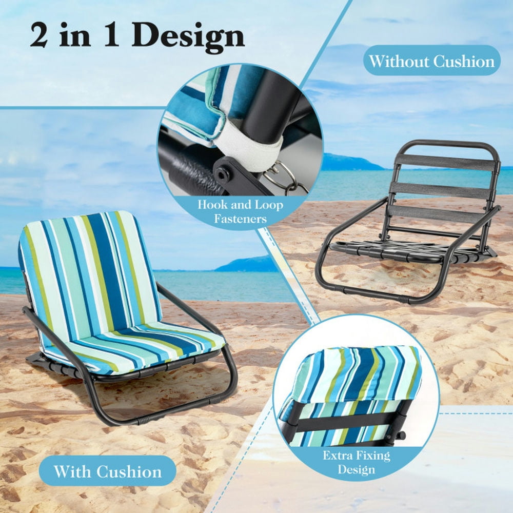 Kadyn Low Folding Beach Chairs with Cushions (Blue, 2 Pack) 108an