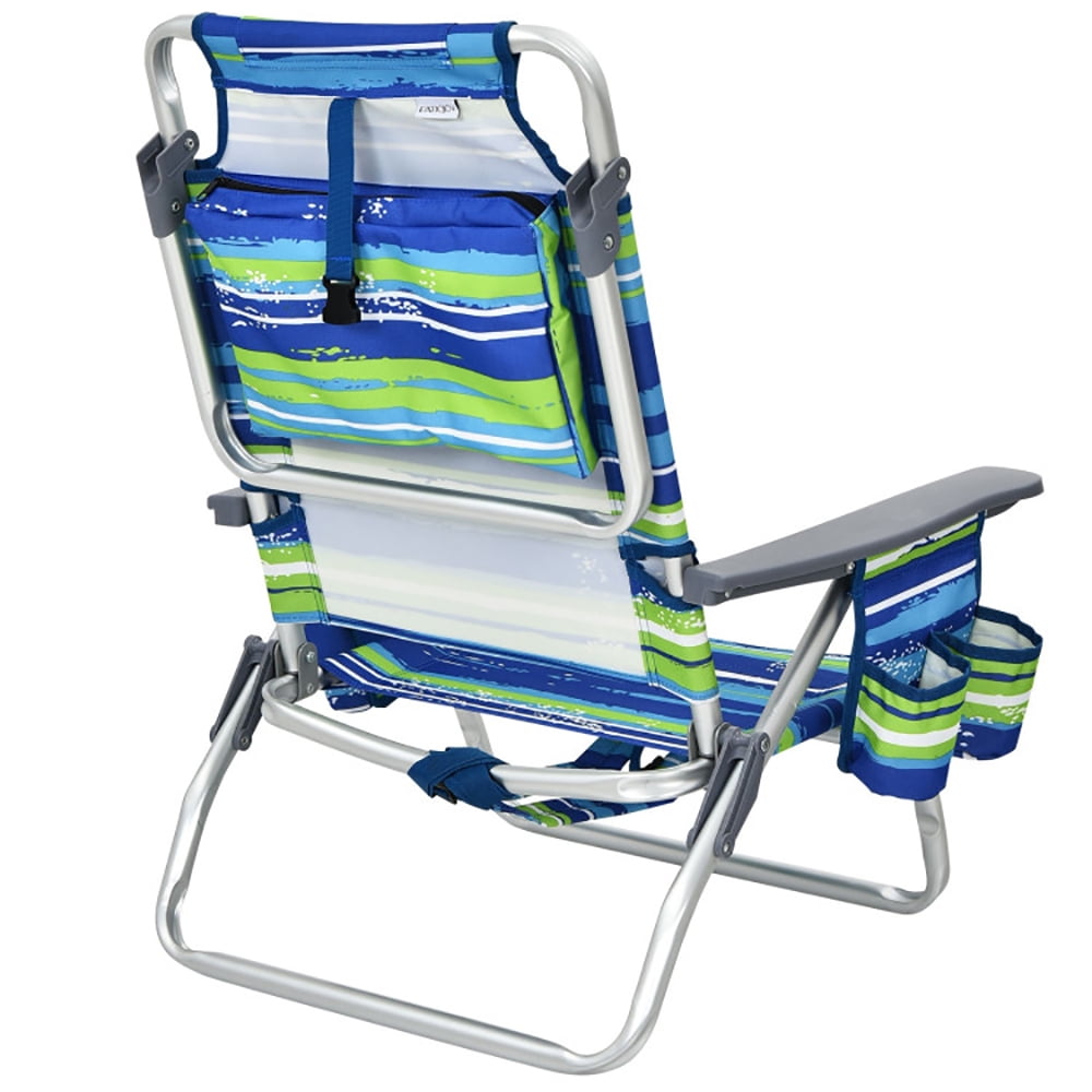 Demifill 2-Pack Folding Backpack Beach Chair, 5-Position Adjustable Reclining Outdoor Lawn Chair with Storage (Blue, 2-Pack) 7t15c