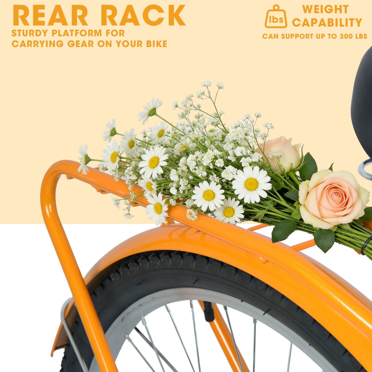 Retro 26 in Beach Cruiser Bike 7-Speed, High-Tensile Steel Frame with Comfort Step-Through Design (Orange, 26 in) jujdk