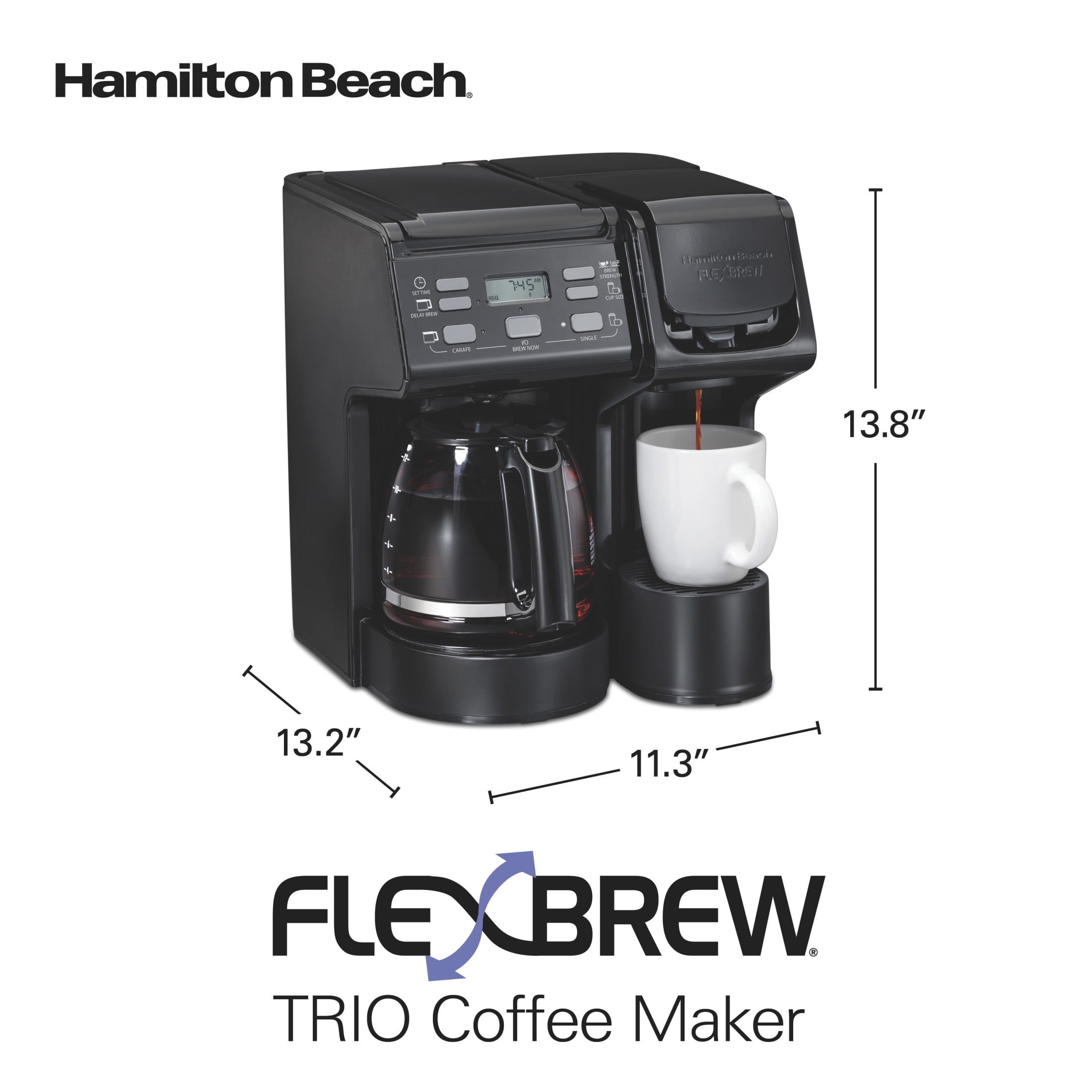 Hamilton Beach FlexBrew Coffee Maker, Dual-Function Single Serve & 12-Cup Drip Coffee Machine (Black, 12-Cup Capacity) s0sf6