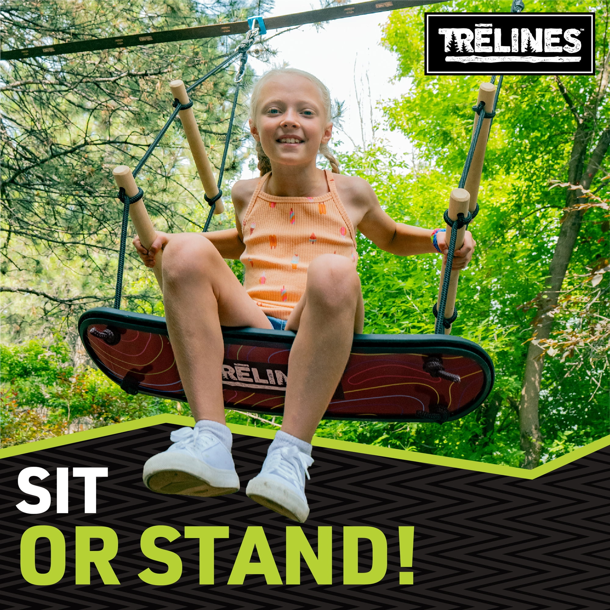 Trelines Treboard Surfin' Swing Skateboard Inspired Outdoor Deck (Natural Wood, 250 lb Capacity) bbxn7