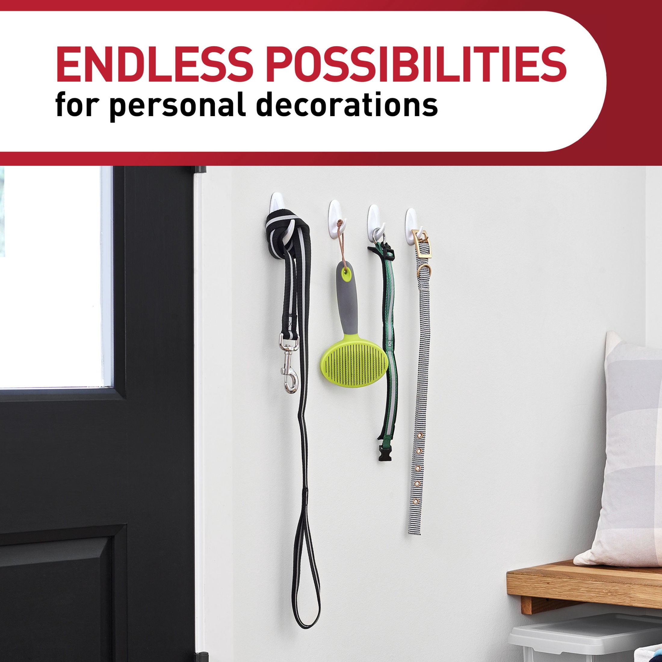 Command General Purpose Wall Hooks, Damage-Free Adhesive Hanging Set (White, 4 Hooks & 8 Strips) 6rp0l