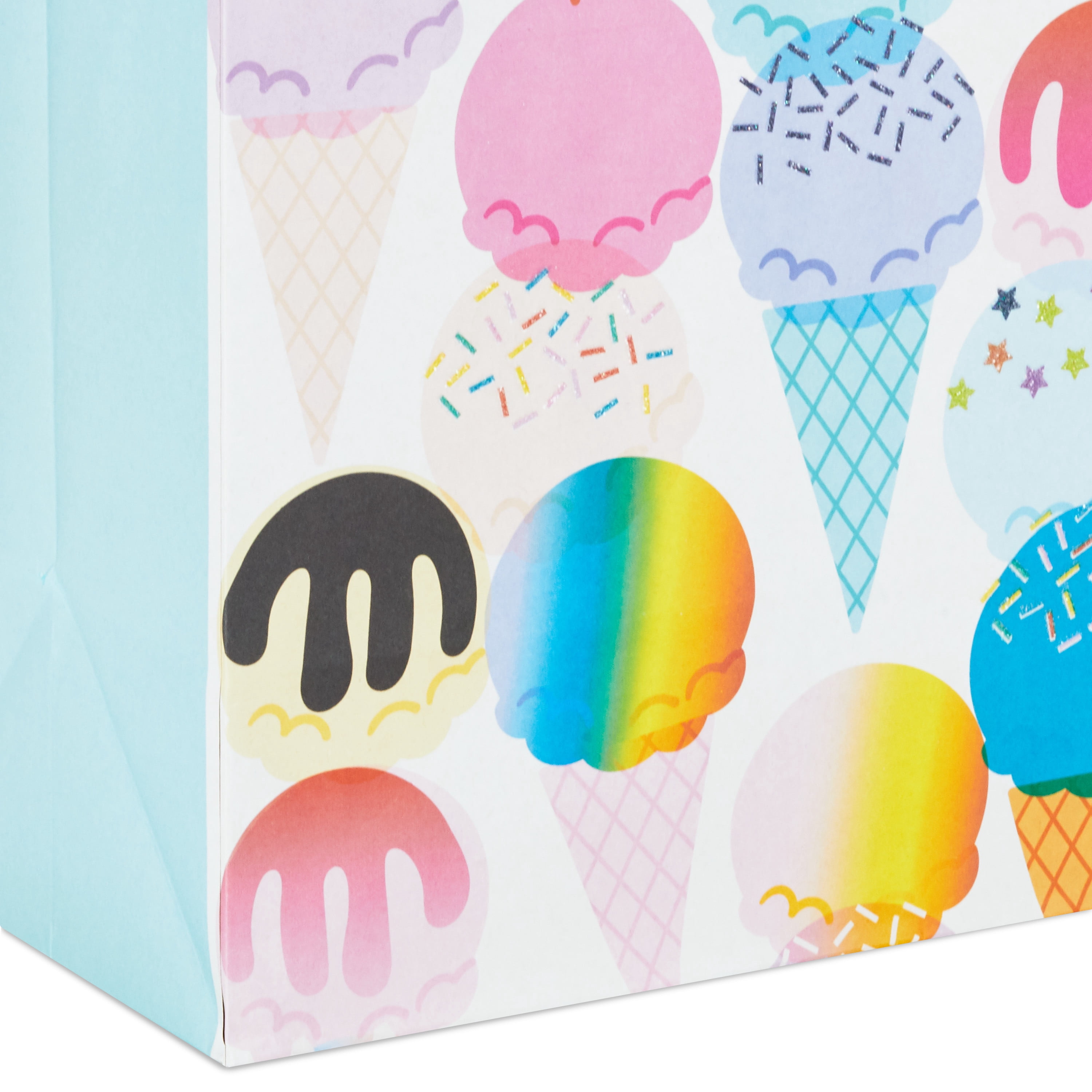 Hallmark Large Gift Bag Ice Cream Cones Pattern with Glitter Accents (10.4 in x 13 in x 5.7 in) g93pi
