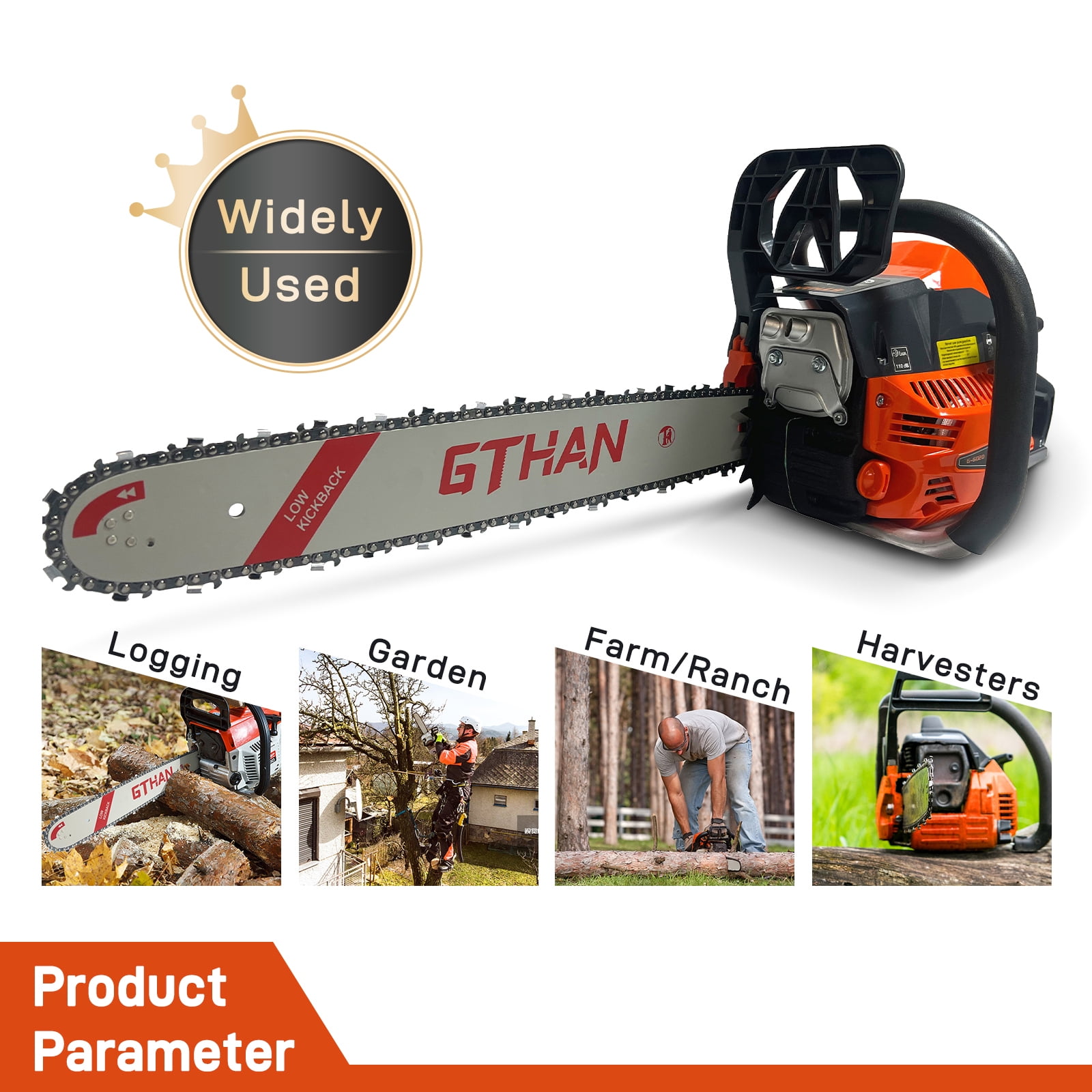 GTHAN Gas Chainsaw 62cc 2-Cycle Engine High-Performance Wood Cutting Tool (Orange, 20 in) xqx4n