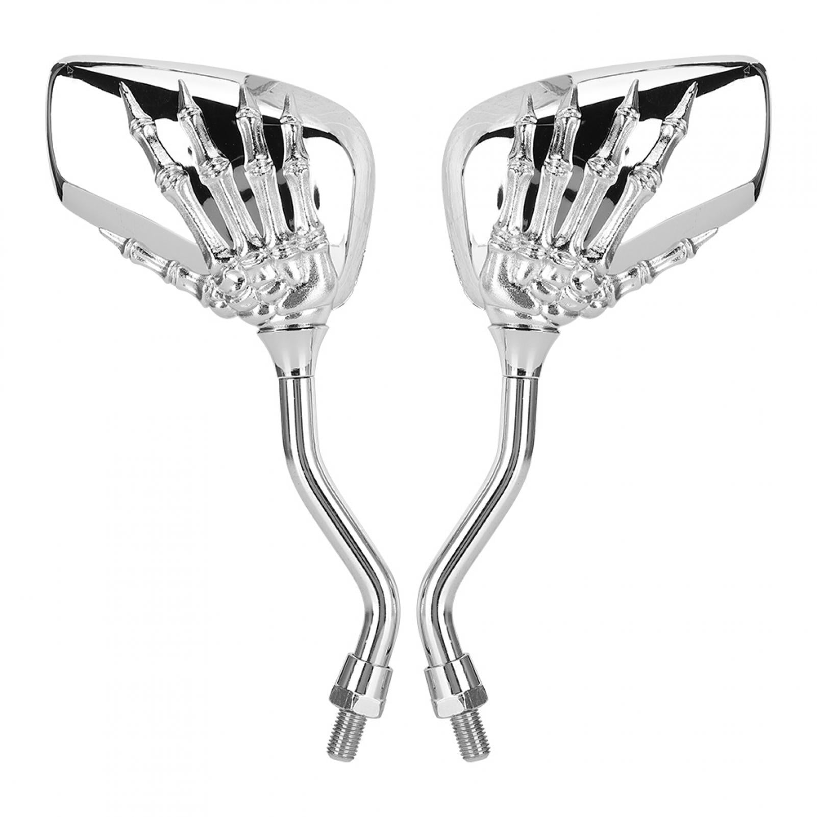 Fyydes Motorcycle Rearview Mirrors Skeleton Skull Hand Design (Chrome, 2 Pack) o6e32