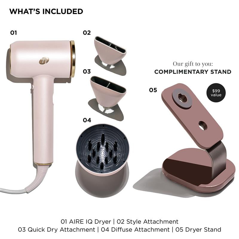 T3 Aire IQ Intelligent Hair Dryer with Heat ID Technology (Satin Blush, 1 Unit) ze5wj