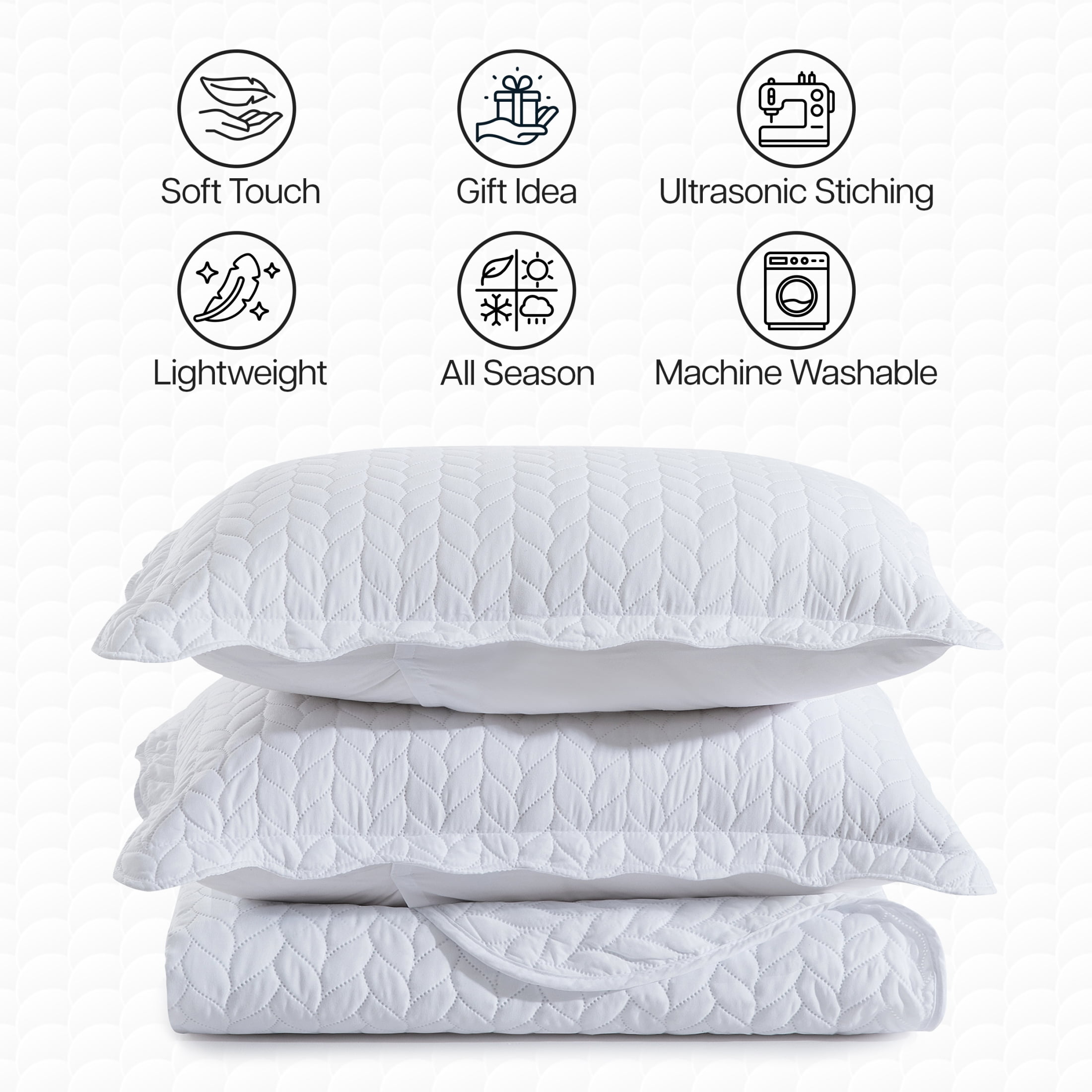 Imperial Rooms Chevron Pattern Reversible Quilt Set, Soft Microfiber Bedspread with Pillow Shams (White, Twin Size) rtoc2