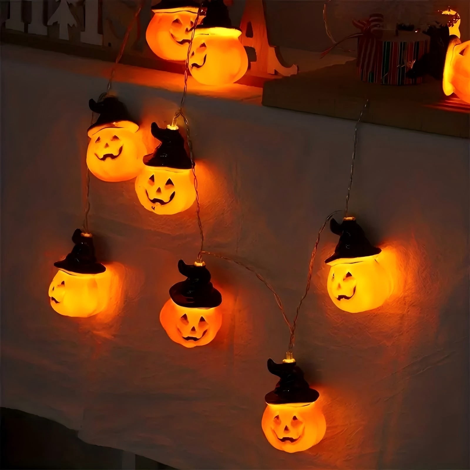 PMMIPNW Halloween Pumpkin String Lights with Wizard Hats (Orange, 10 ft) ylg18