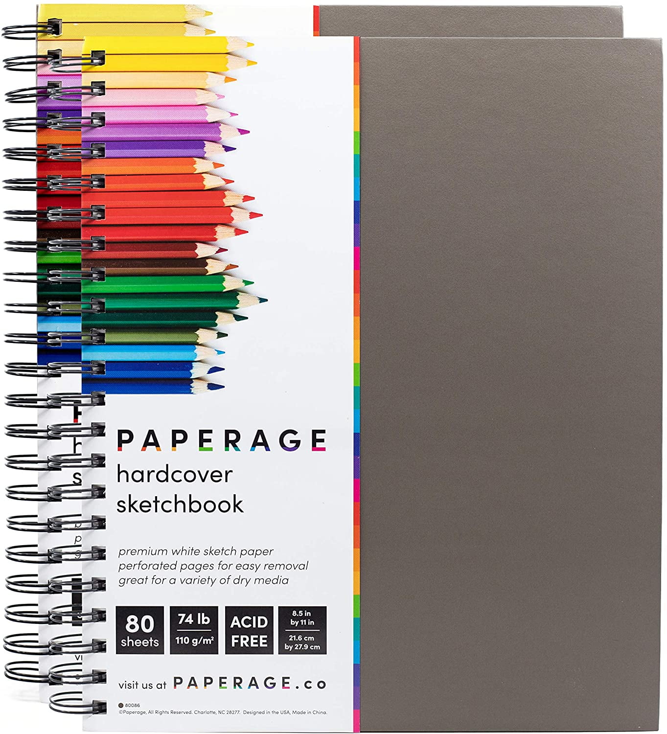 Paperage Hardcover Spiral Sketchbook, Acid-Free Drawing Paper, Perforated Pages (White, 8.5 in x 11 in, 2 Pack) lxefr