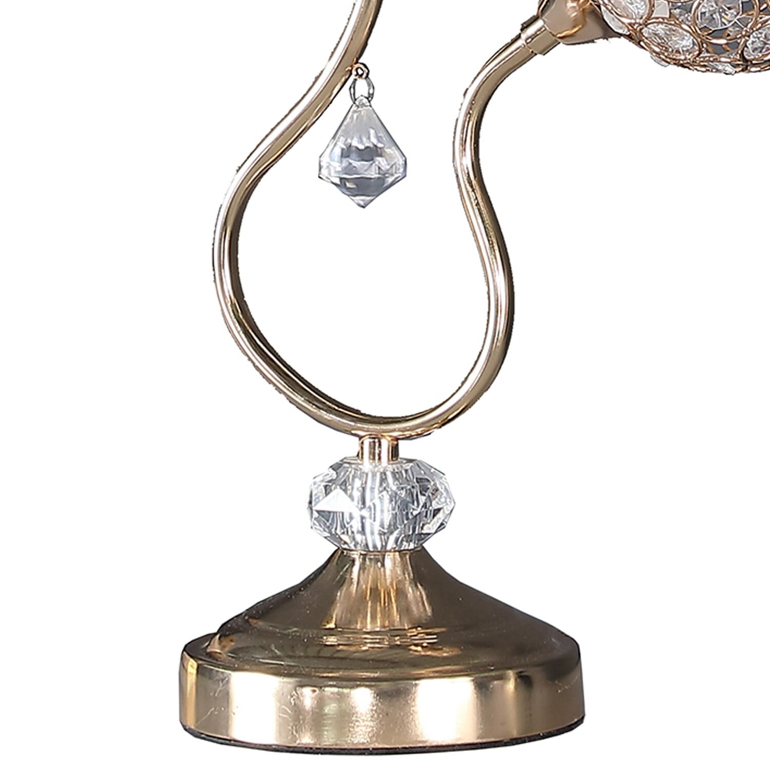 Saltoro Sherpi Metal Table Lamp with Floral Trumpet Shade and Crystal Accents (Gold, 24 in) i31dk