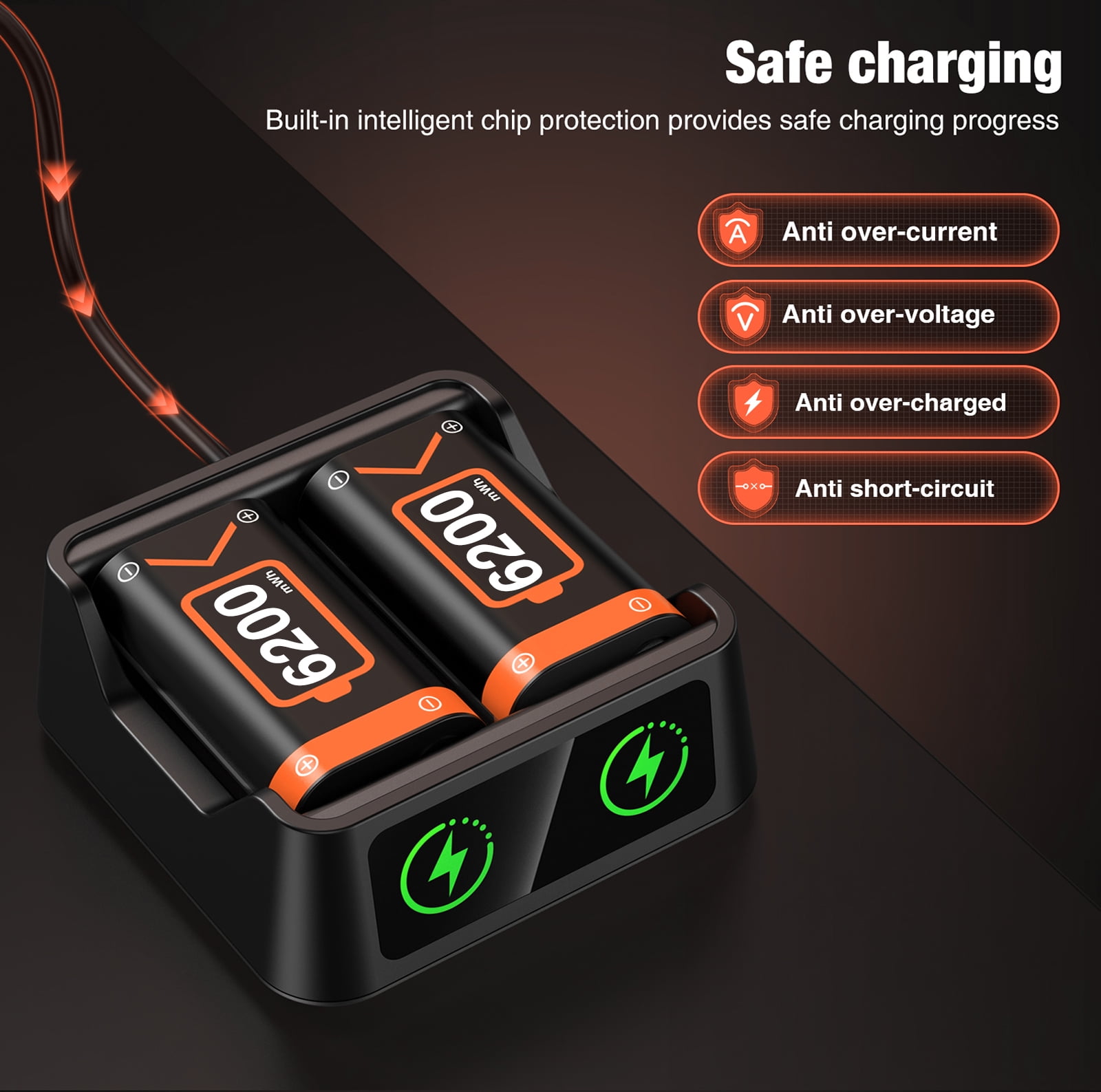 EUROA Rechargeable Battery Pack for Xbox Series X/S and Xbox One Controllers (Orange, 2 Pack) gp9me
