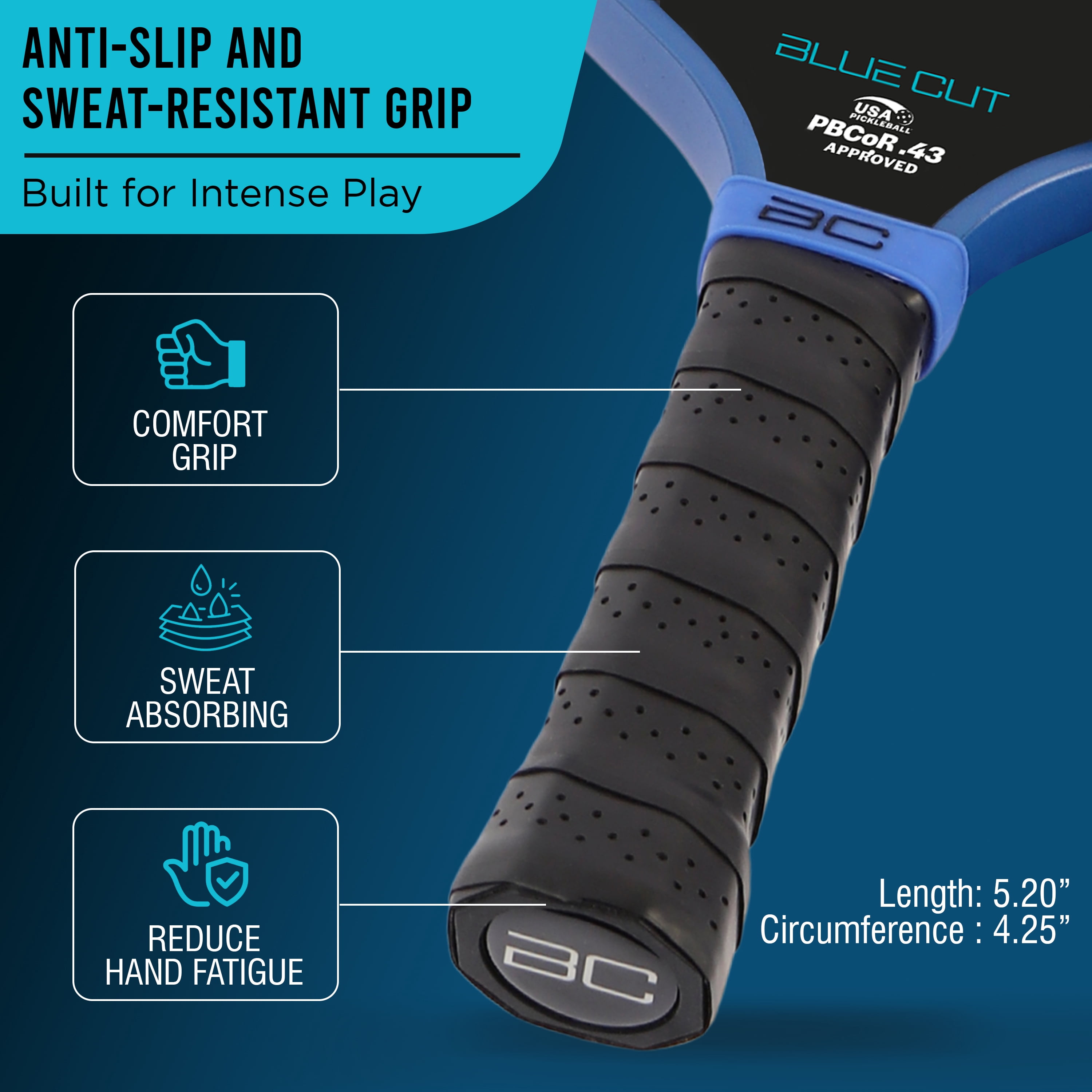 BLUE CUT Pickleball Paddle T700 Carbon Fiber Racket (Blue, 16mm Honeycomb Core) tpont