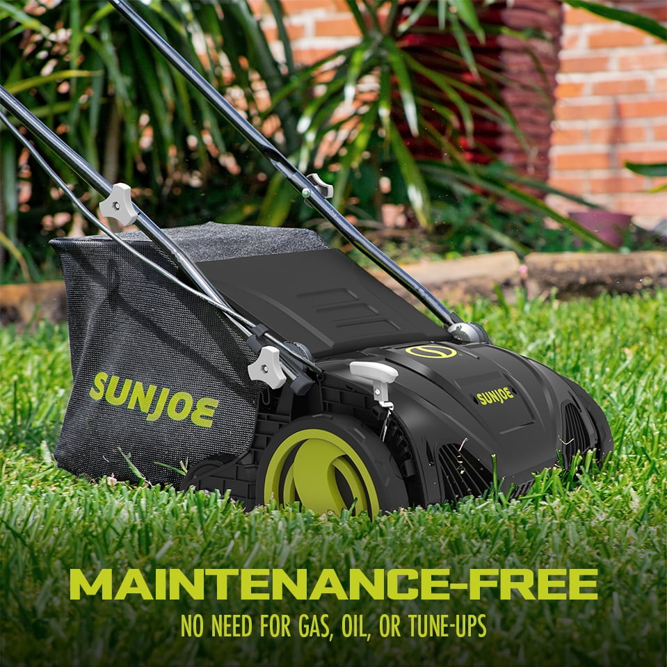 Sun Joe AJ805E Electric Lawn Dethatcher and Scarifier, 13-Amp Motor, 15-Inch Cutting Width (Green) kjv9c