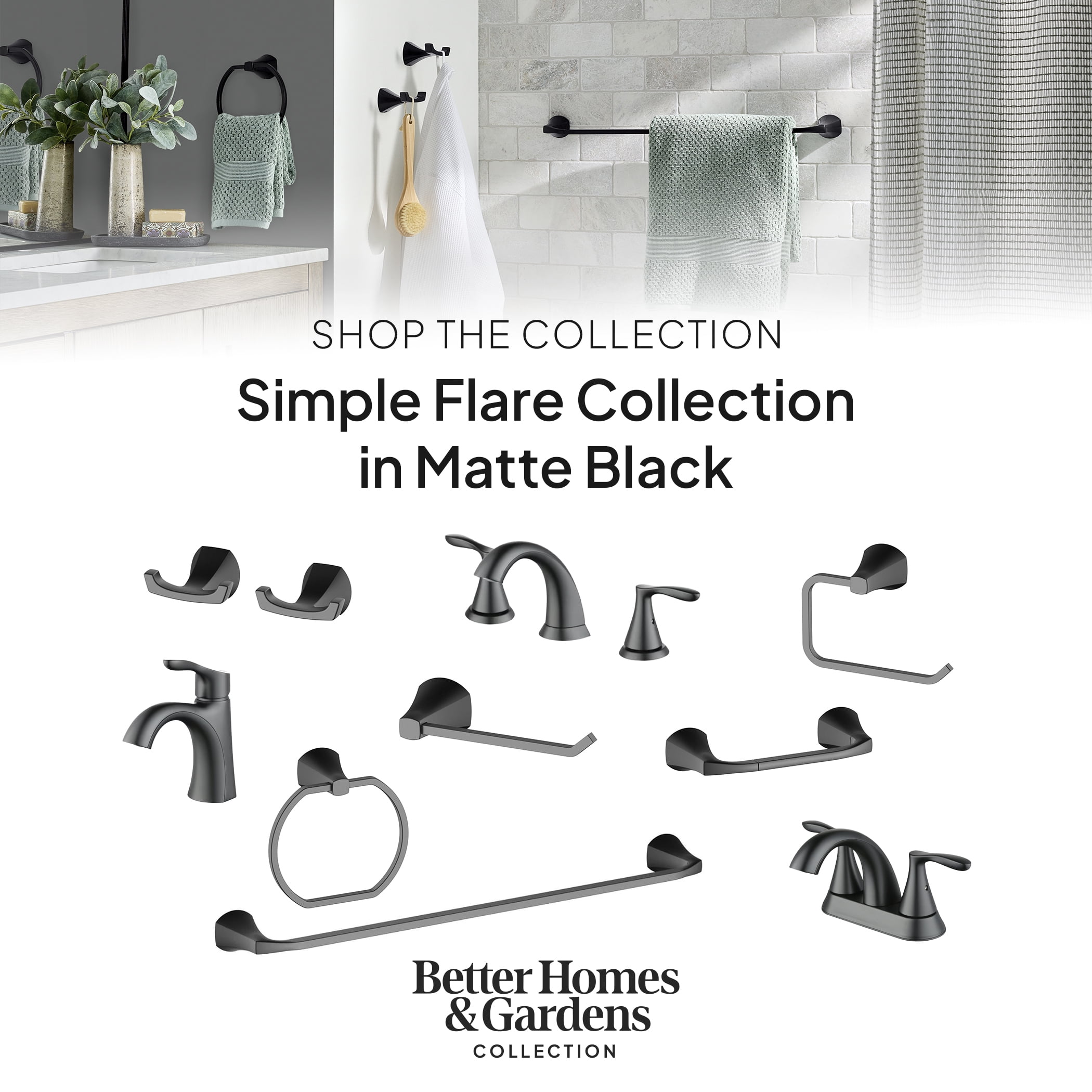 Better Homes & Gardens Simple Flare Wall Mount Towel Ring (Matte Black, 6.5 in) 5ko3m