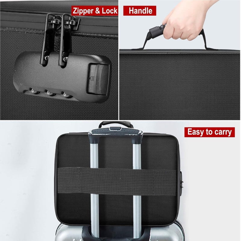 ANUNU Fireproof Document Bag with Combination Lock, Water Resistant Money Organizer for Files, Passports, and Valuables (Black, 14.2 in x 10.6 in x 4 in) i9fjo