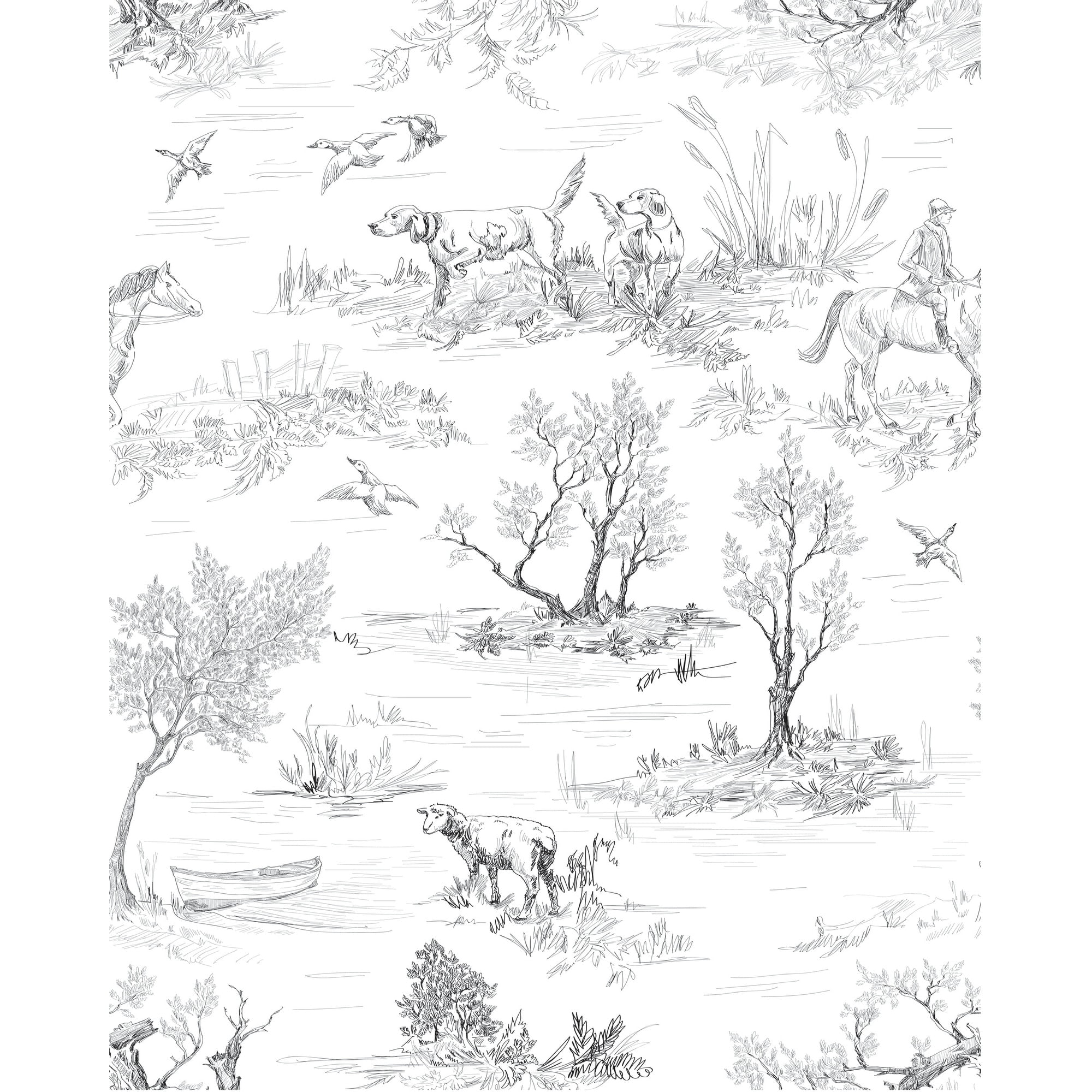 MuralsPrint Toile de Jouy Peel and Stick Wallpaper Floral Self-Adhesive Wall Decor (Brown, 10 ft x 24 in) n5nxf