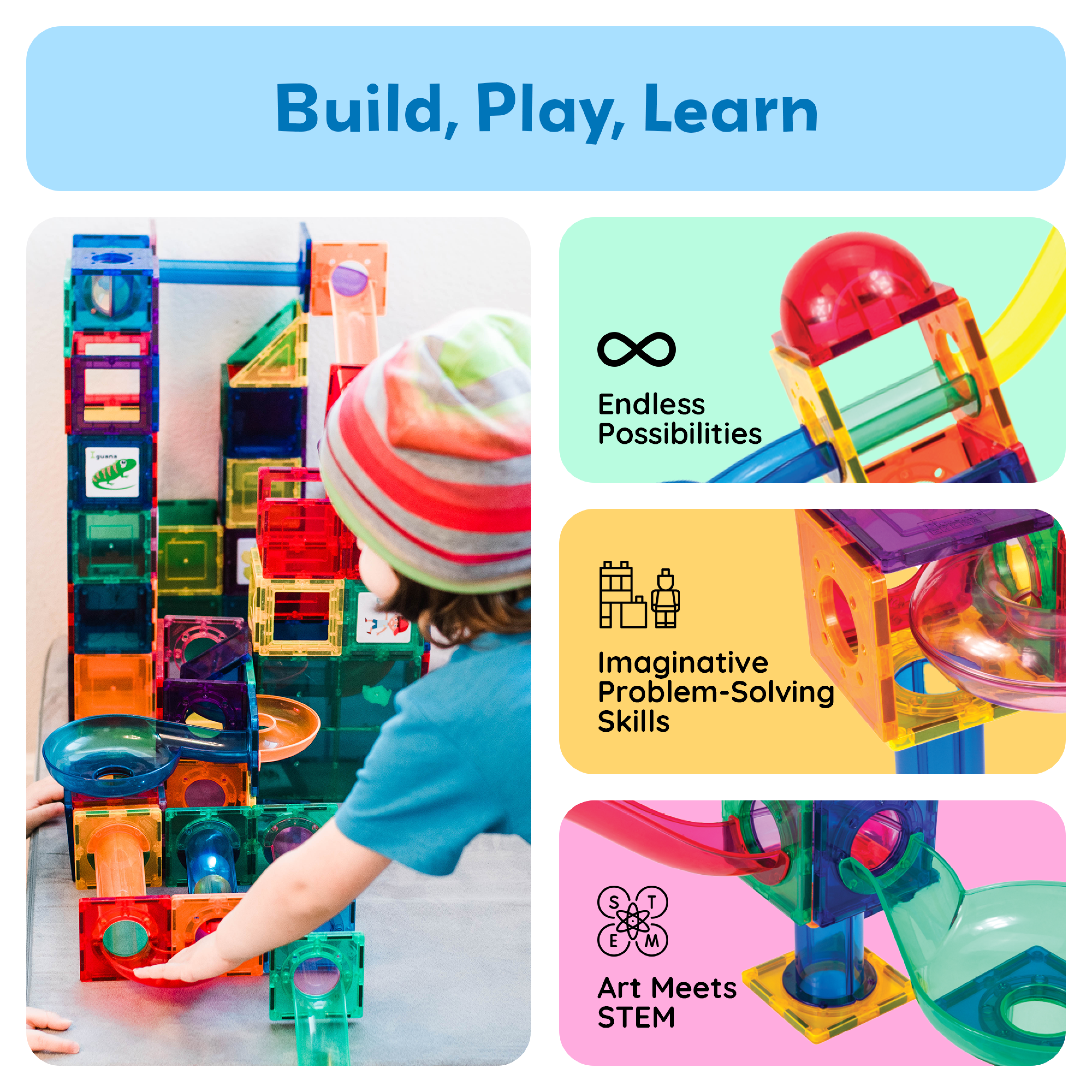 PICASSO TILES Marble Run Magnetic Building Blocks STEM Educational Race Track Set (71 Pieces) hrskg