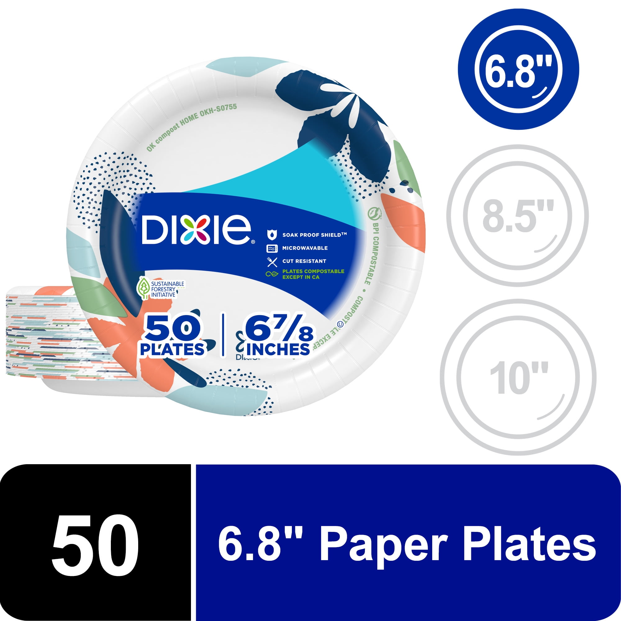 Dixie Disposable Paper Plates, Soak-Proof Heavy-Duty Snack Plates (White, 50 Count, 6.8 in) jh1yi