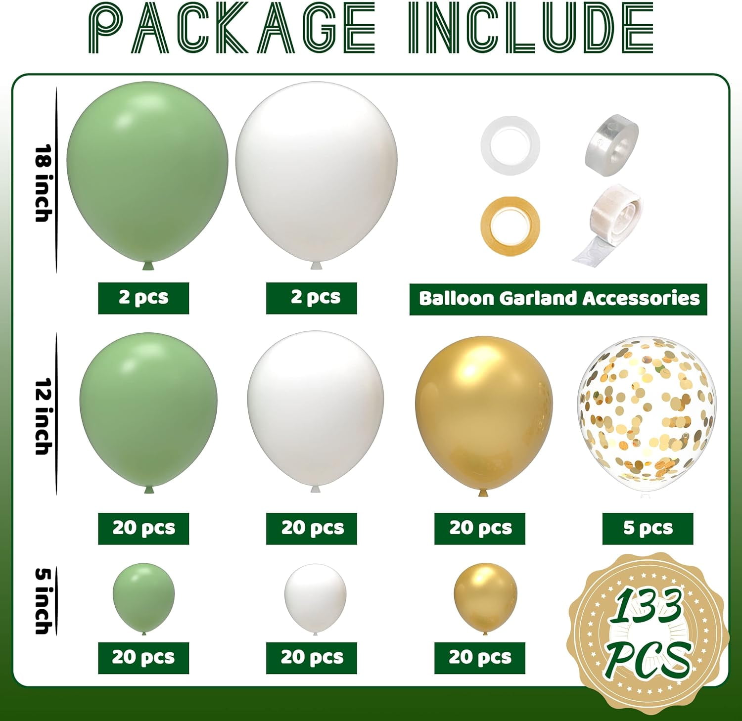 JOYYPOP Sage Green Balloon Garland Arch Kit (Sage Green, 129 Piece Set) bnk0n