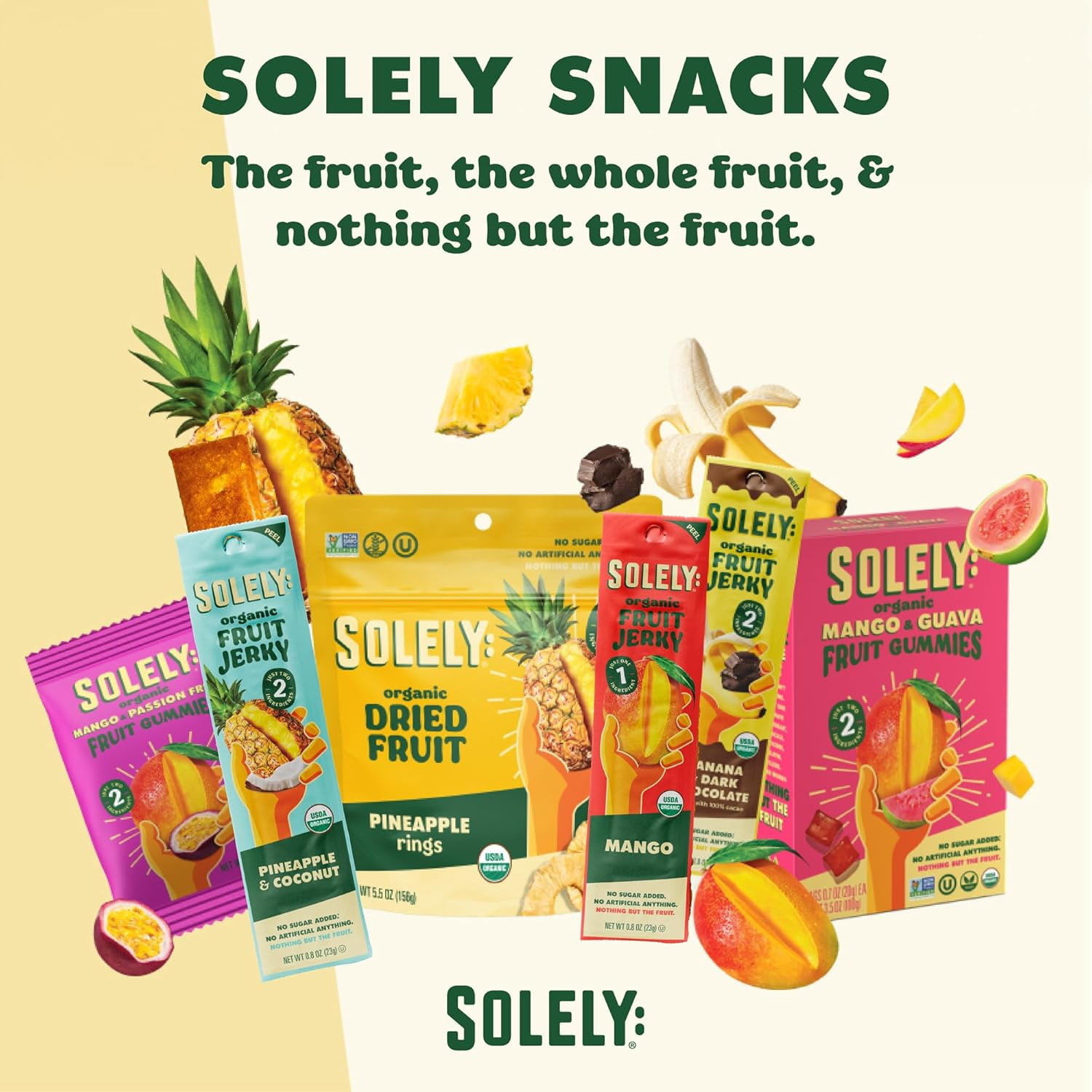Solely Organic Mango & Strawberry Whole Fruit Gummies (Real Fruit Snack, Vegan, Non-GMO, 30 Bags) tqjow