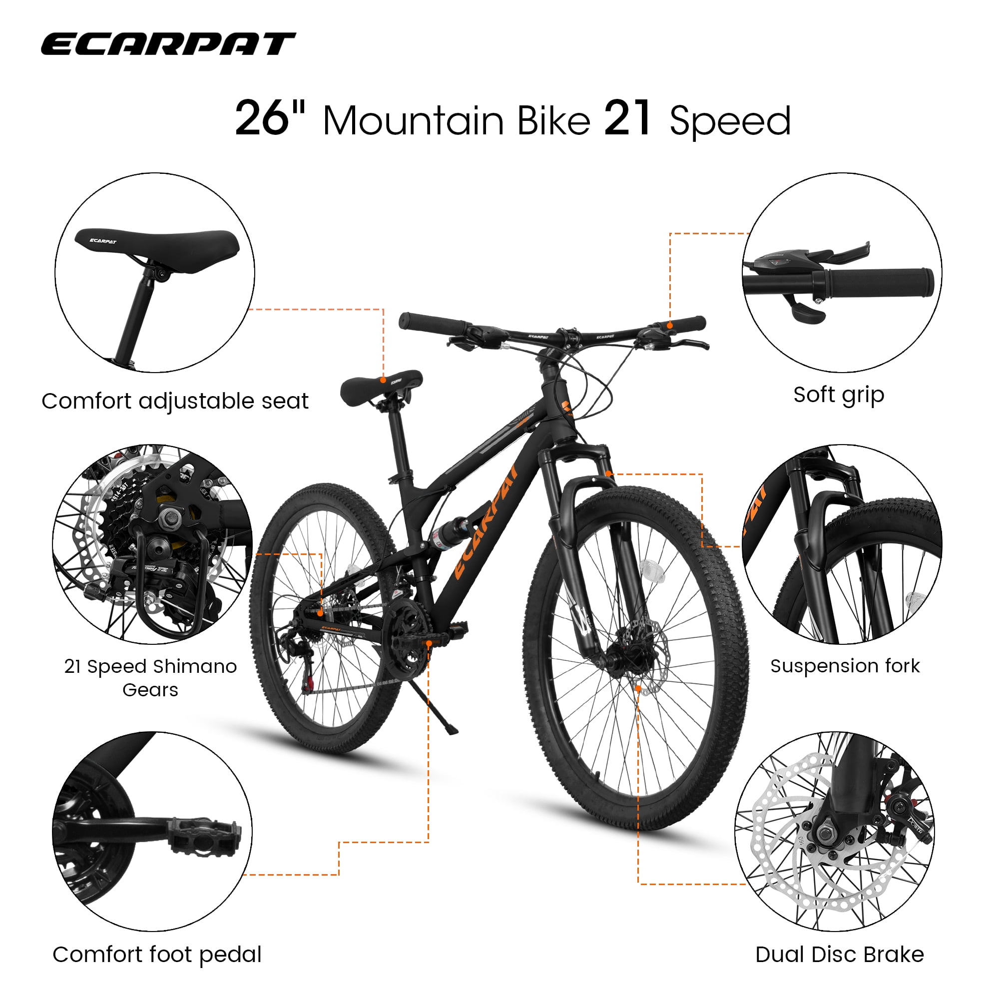 Ambifirner 26 in Mountain Bike, 21-Speed Steel Frame MTB with Dual Disc Brakes and Shock Absorbing Fork (Blue, 26 in) sg7o5