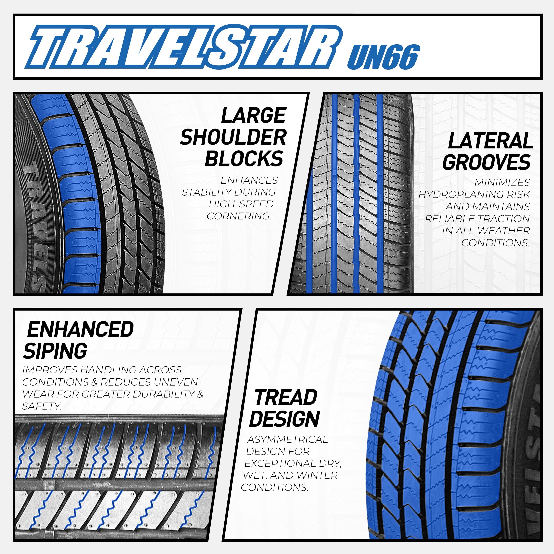 Travelstar UN66 All-Season Tires 225/55R18 98V Performance Crossover Set (4 Pack) r0sqy