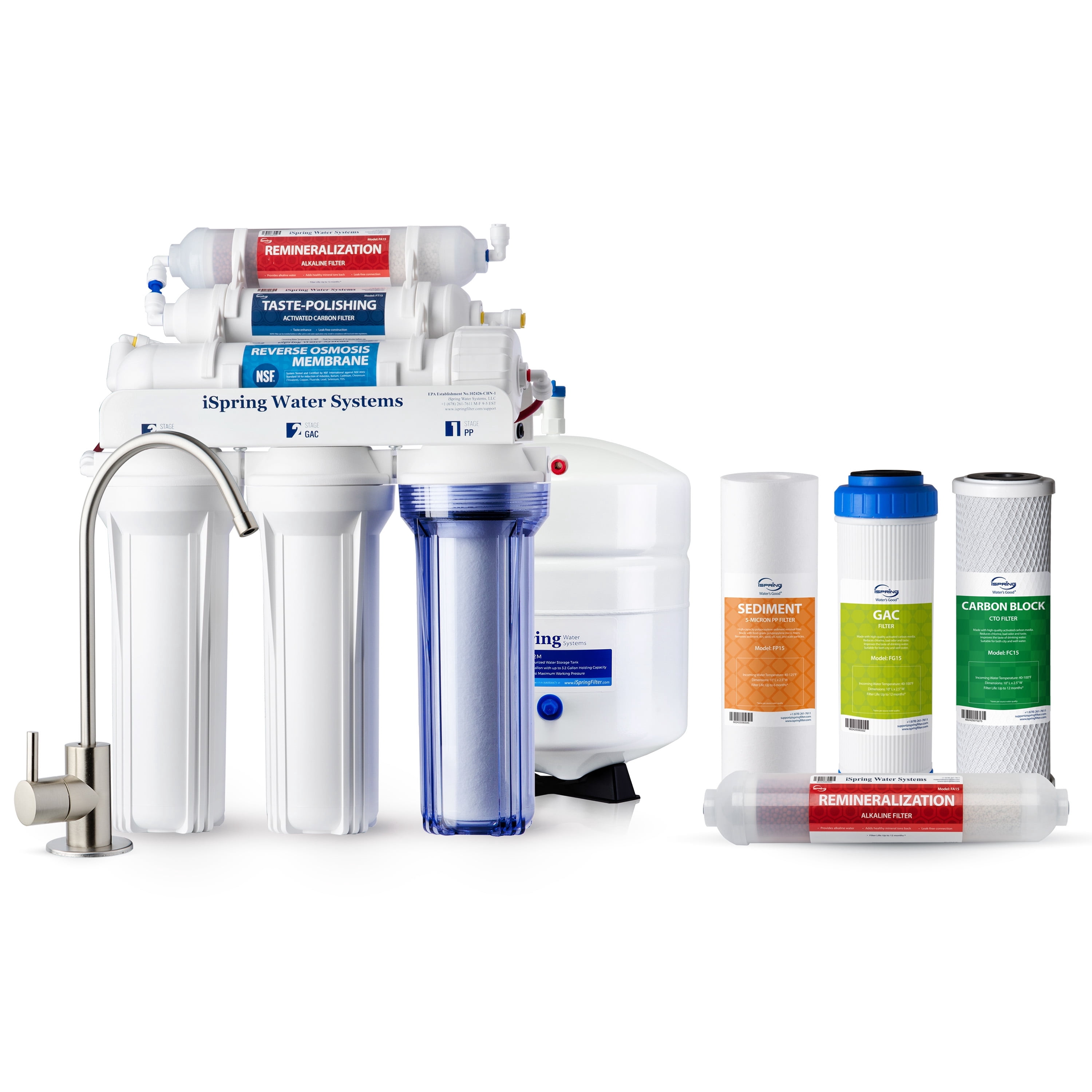 iSpring RCC7AK 6-Stage Alkaline Reverse Osmosis Water Filtration System (Under Sink, Includes 6-Month Filter Pack) vix6u