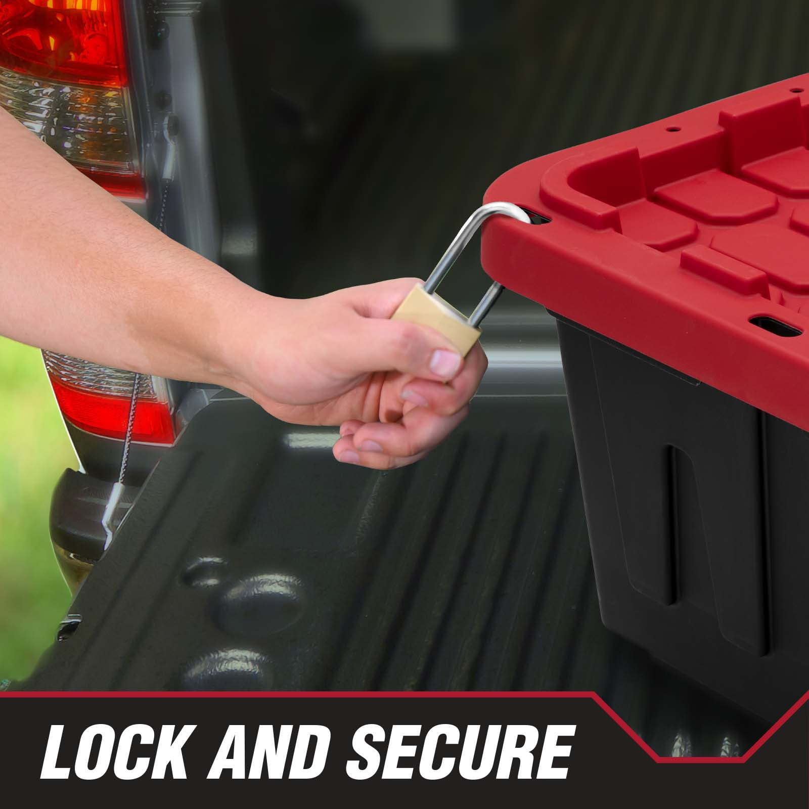 Hyper Tough 17 Gallon Heavy Duty Plastic Storage Bin with Snap Lid (Black and Red, 17 Gallon) osn3w