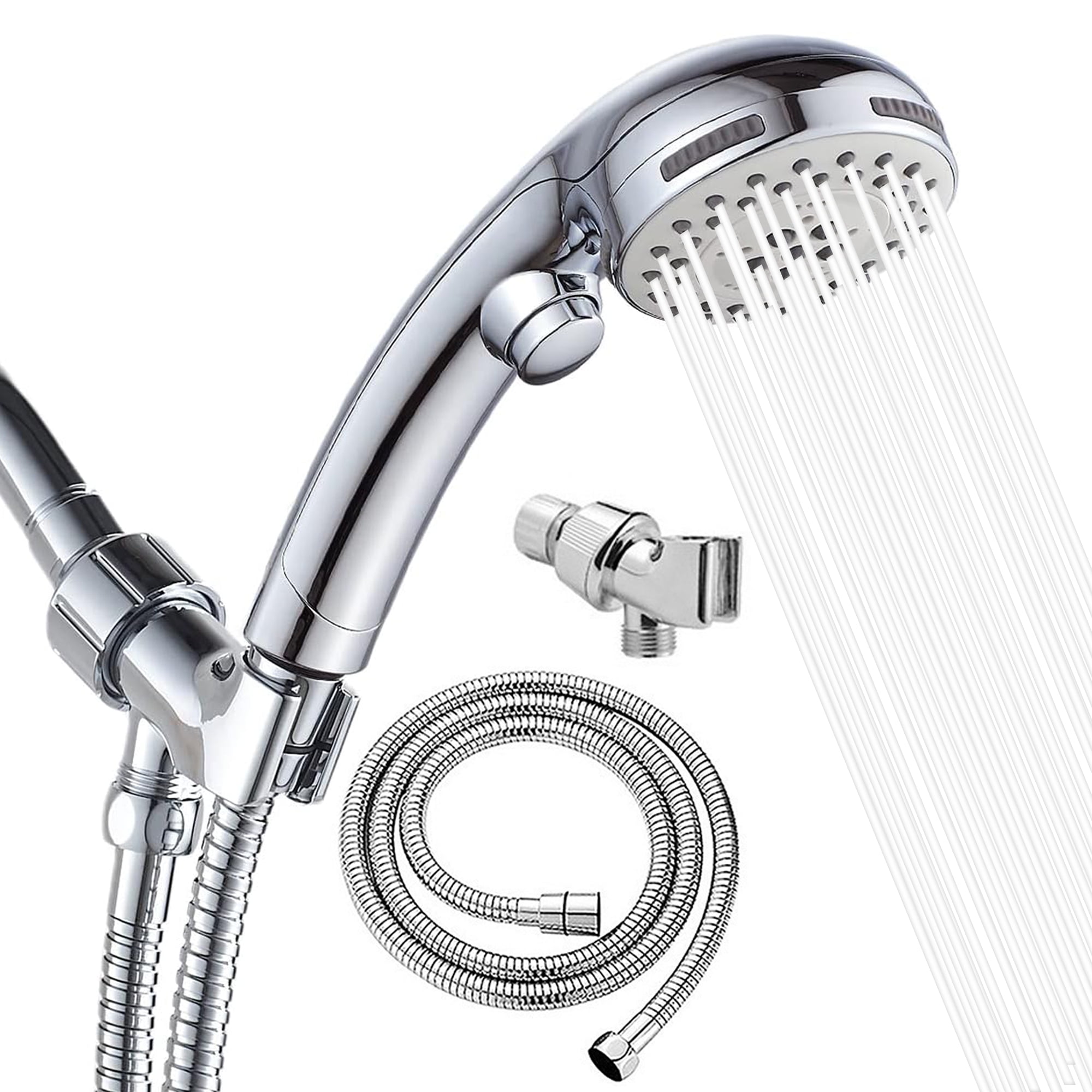 SUPTREE High Pressure Handheld Shower Head with 59 in Stainless Steel Hose (Silver) zkypa