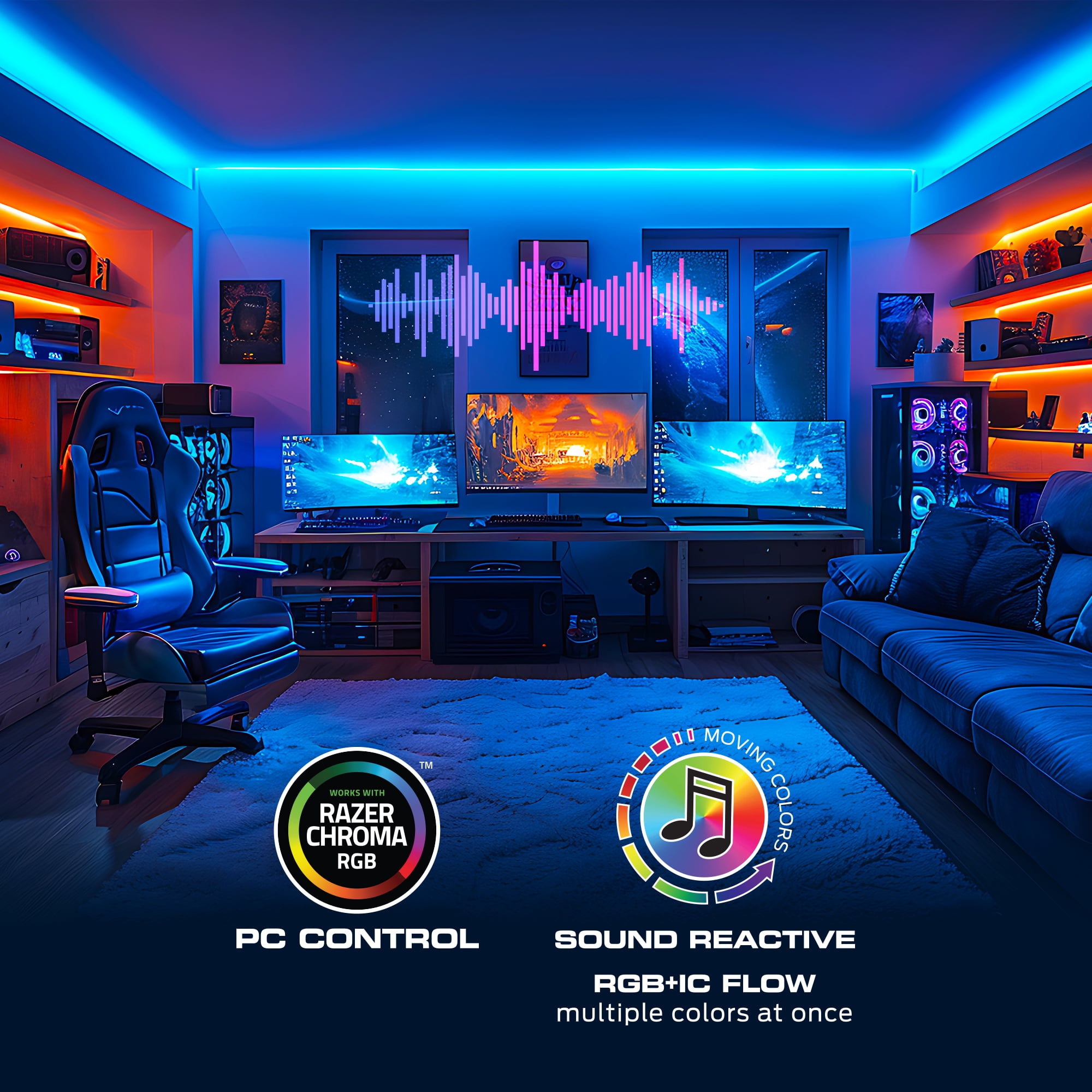 Monster Smart LED Light Strip, Multi-Color Flow, Sound Reactive, Razer Chroma Compatible (100 ft) bfry7
