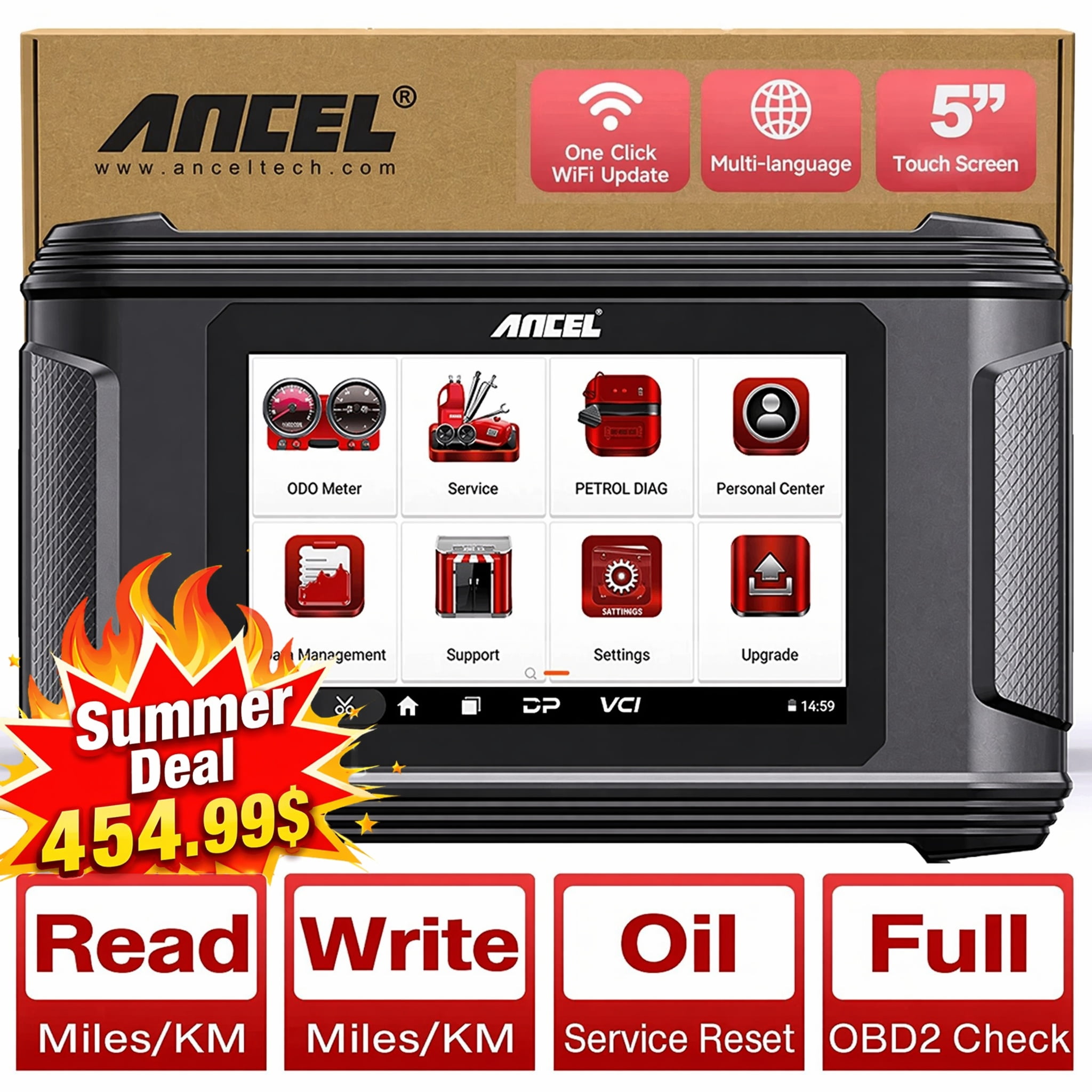 ANCEL DM500 OBD2 Scanner Car Diagnostic Tool and Odometer Correction Reader (Black) axw3j