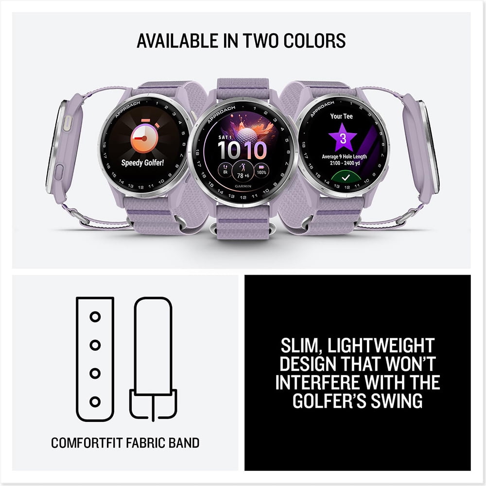 Garmin Approach J1 Golf Watch with Lilac ComfortFit Band (Silver, One Size) xp3se