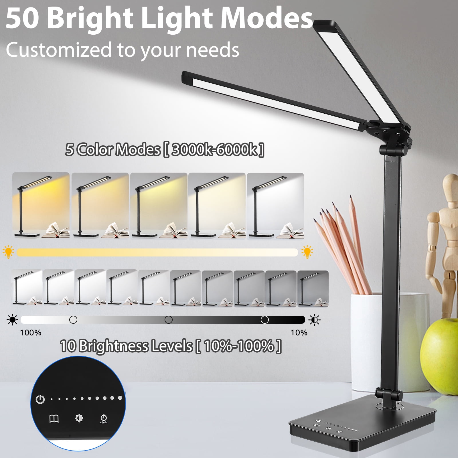JOUALY LED Dimmable Desk Lamp with Touch Control and Foldable Design (5 Lighting Modes, 10 Brightness Levels) 0judp