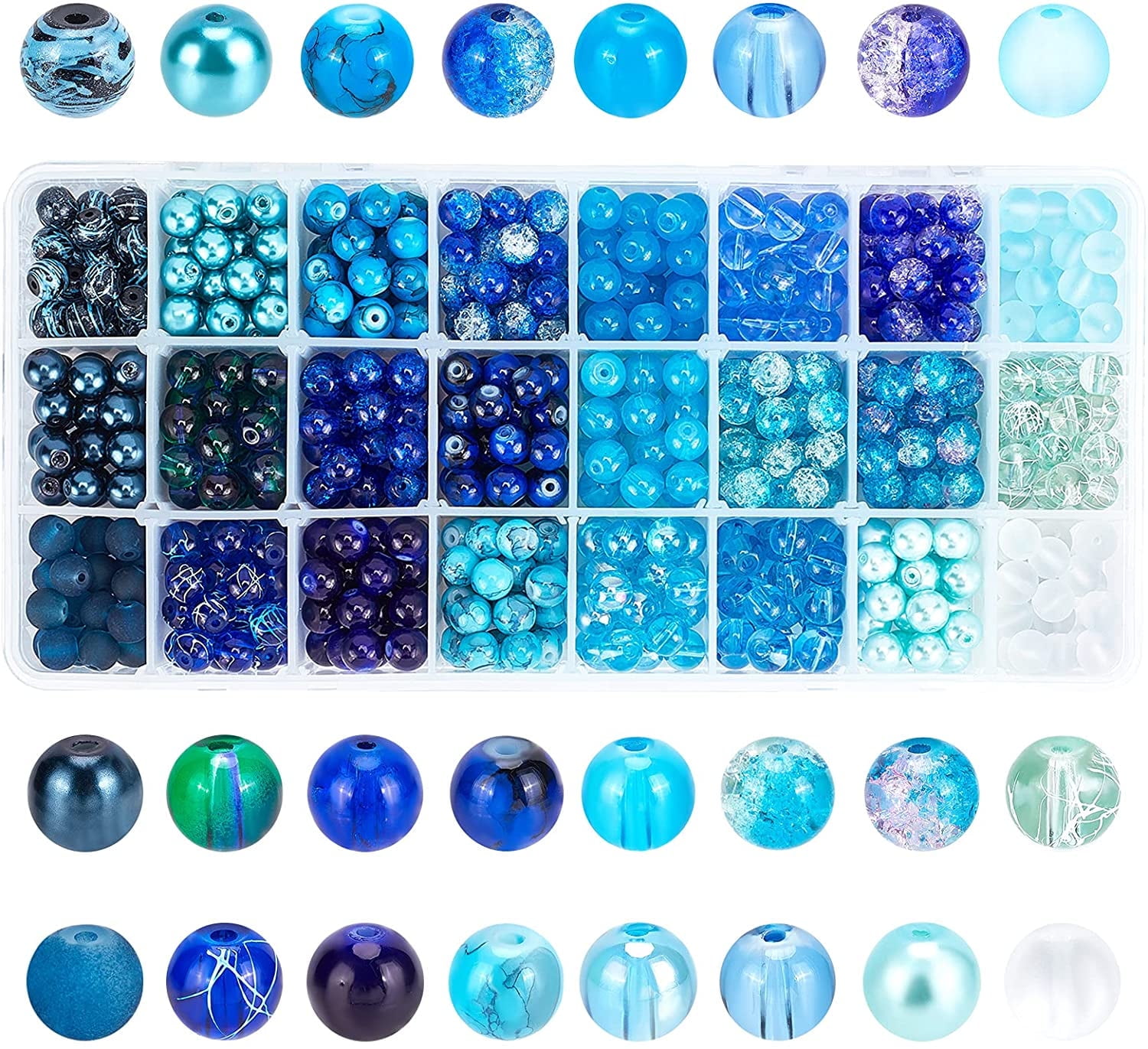 SUPERFINDINGS 720pcs Glass Beads for Jewelry Making, Round Craft Loose Beads for DIY Bracelets and Necklaces (Multi-Color, 8mm) si7ye