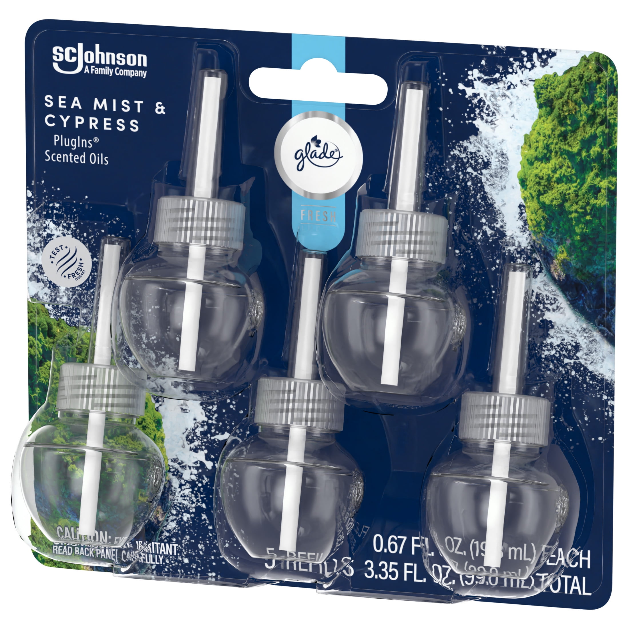 Glade PlugIns Scented Oil Air Freshener Refills, Sea Mist & Cypress, Long-Lasting Fragrance (5 Pack, 0.67 fl oz Each) mzgiy