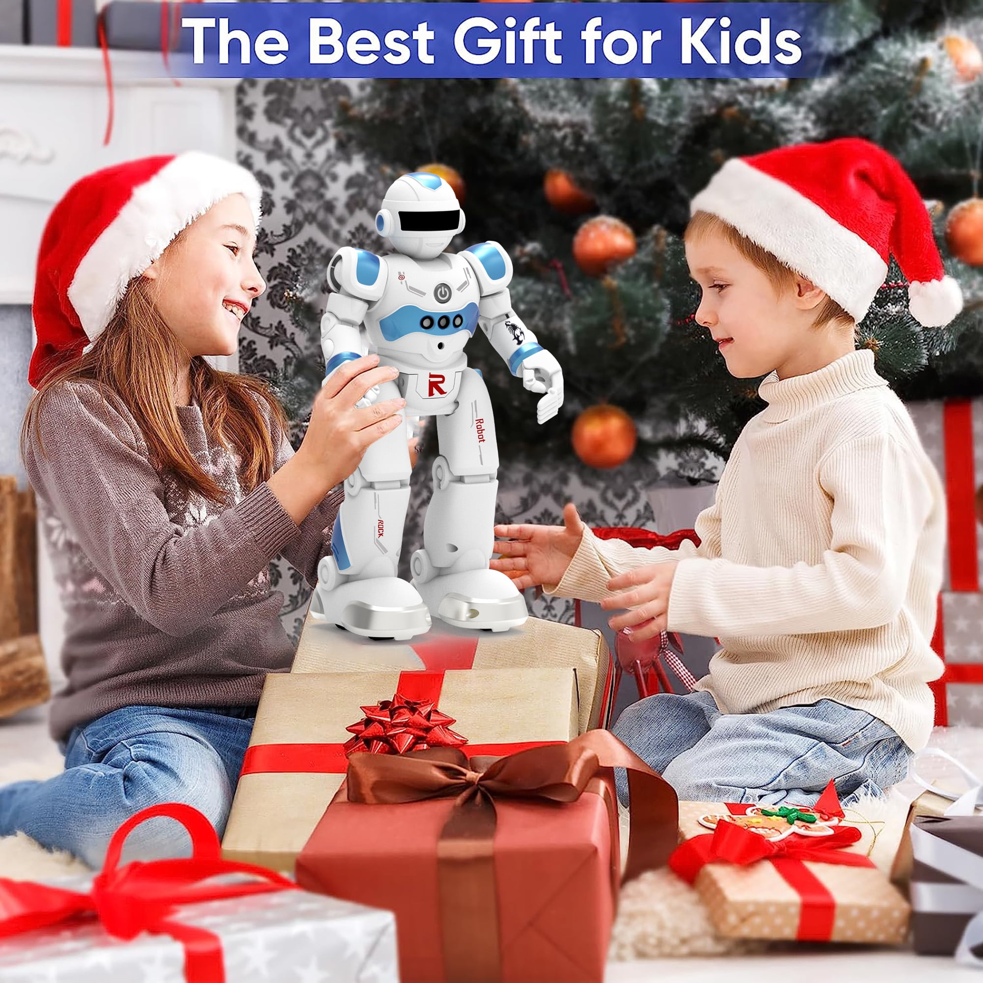 GMDISC RC Robot Toy, Gesture Sensing Programmable Interactive Smart Robot with Music and Dance (Blue) b4e5z