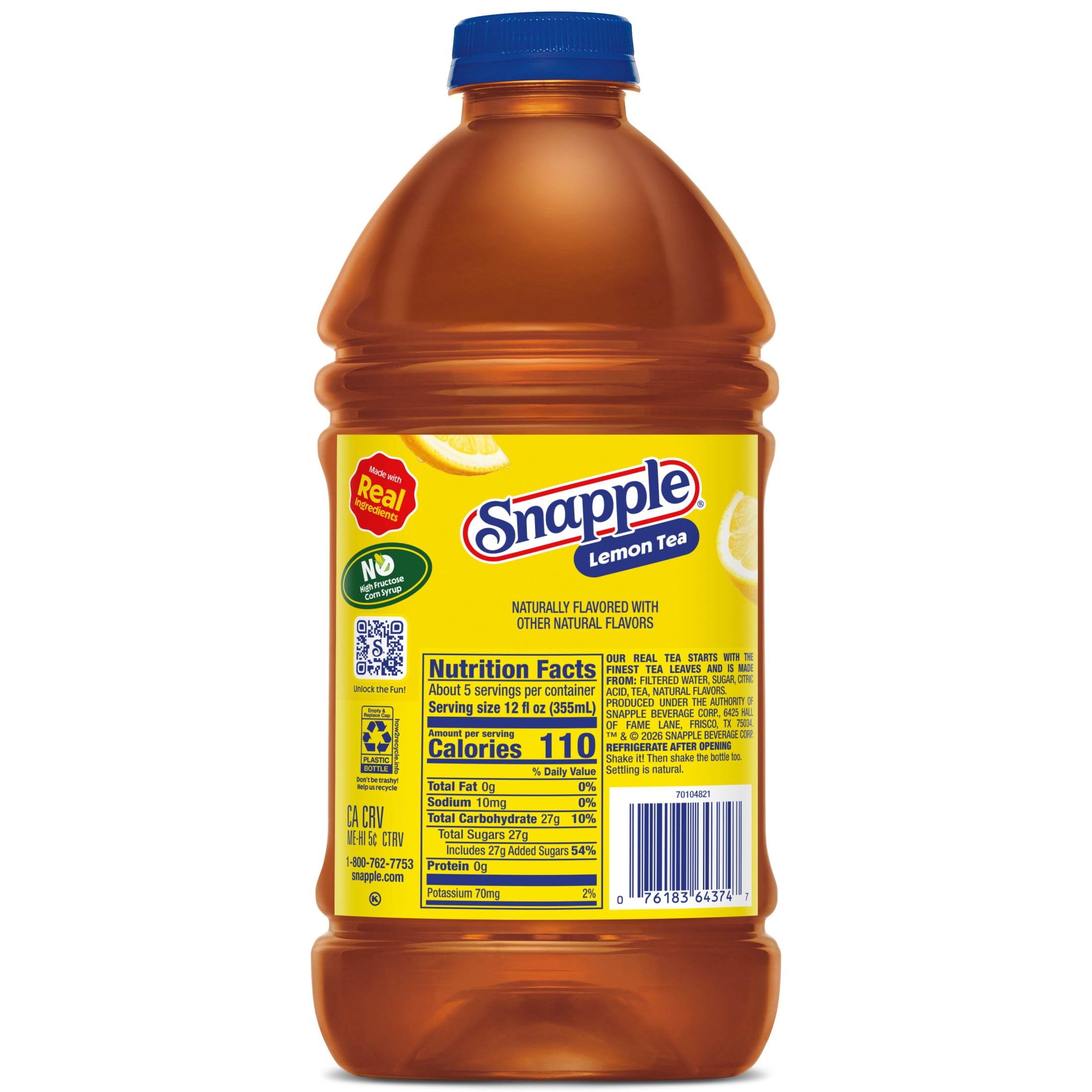 Snapple Natural Lemon Tea, All Natural Black and Green Tea Blend (64 fl oz) fqorv