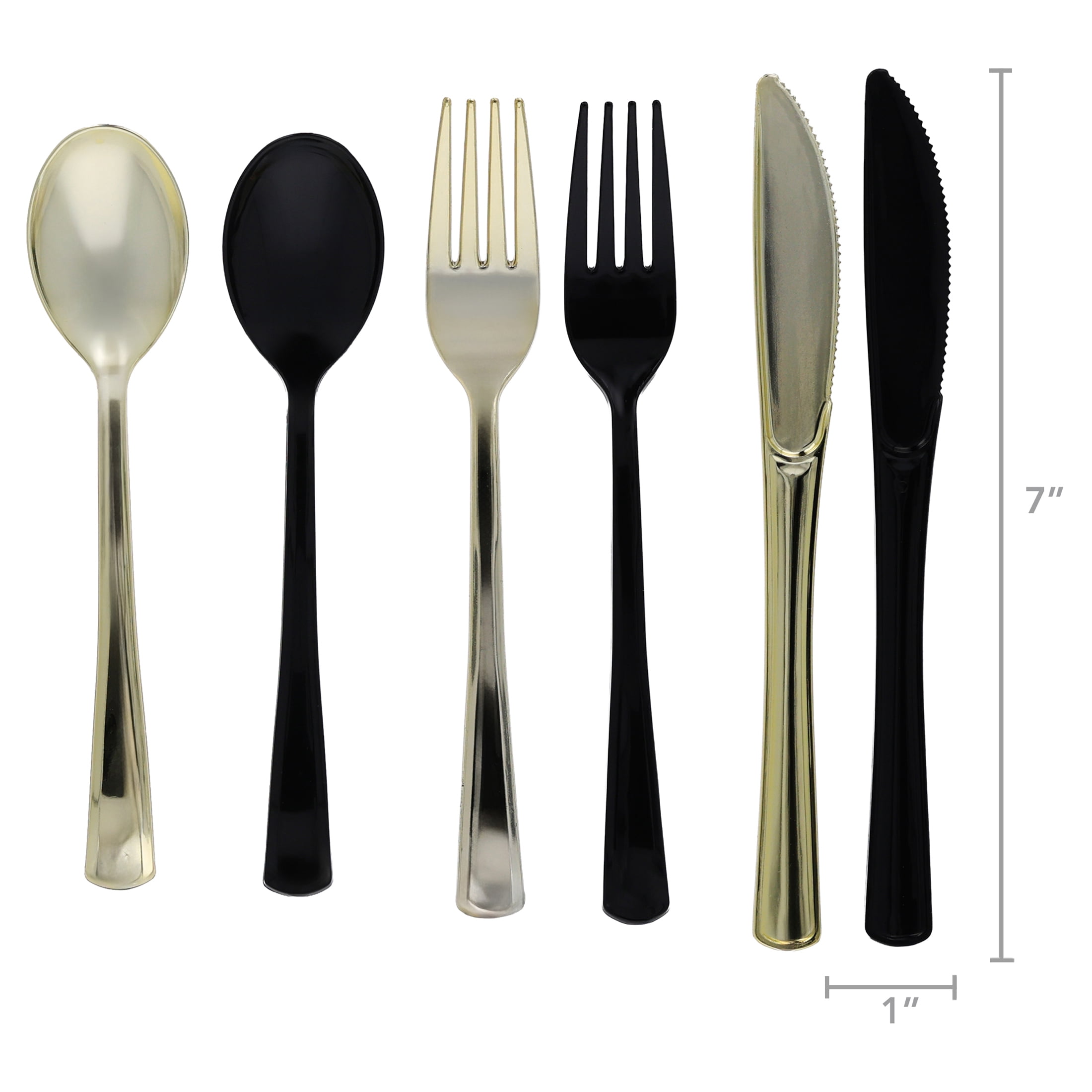 Way To Celebrate Disposable Metallic Plastic Cutlery Set (Black and Gold, 24 Count) 1ulz8