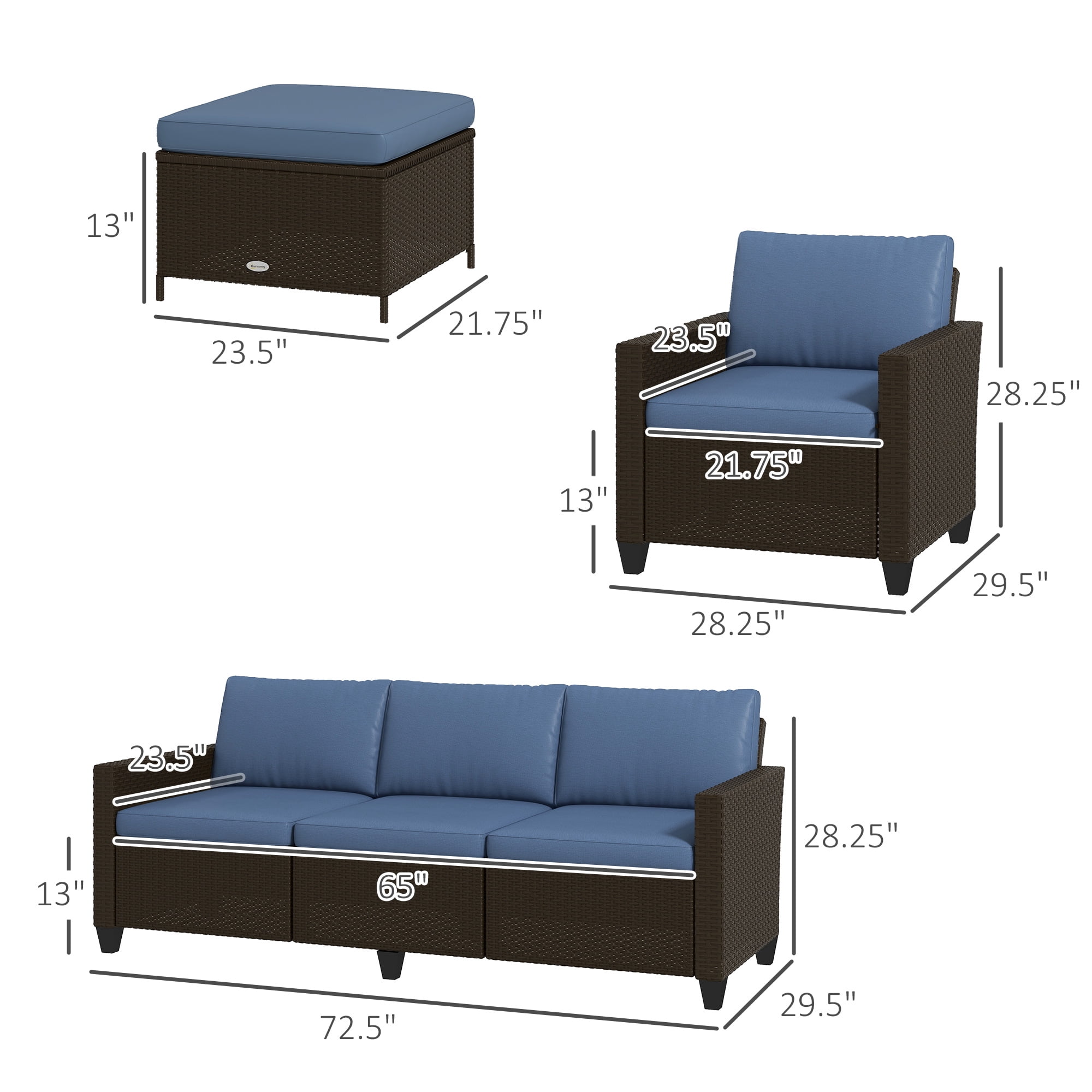 Outsunny 5 Piece Patio Furniture Set, Outdoor Wicker Conversation Sofa with Cushions (Deep Coffee, 5 Piece) 5vhvx