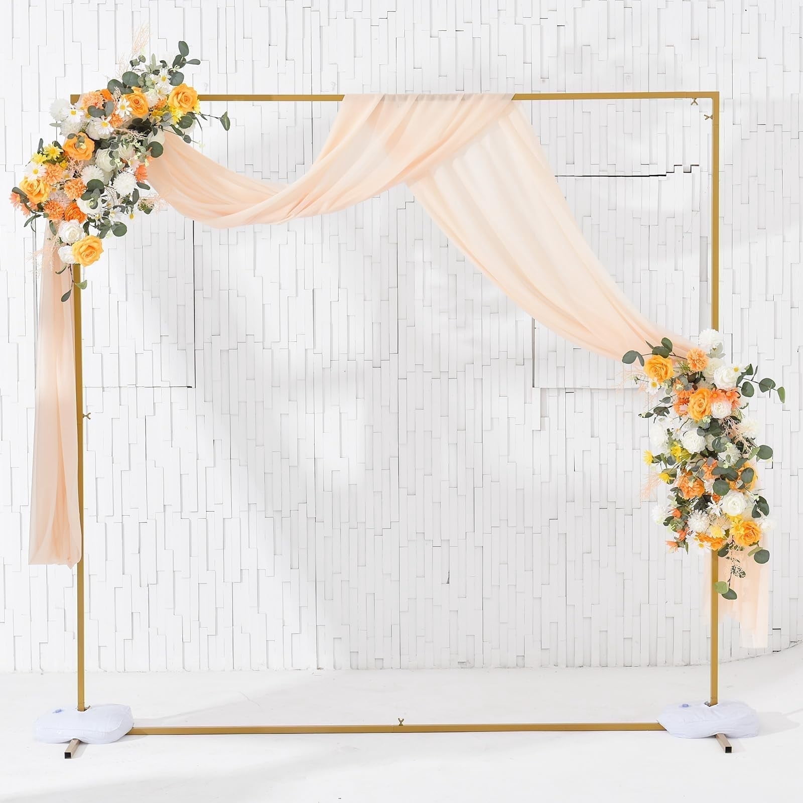 VINCIGANT Square Wedding Arch Backdrop Stand, Heavy-Duty Metal Frame for Floral Balloon Displays (Gold, 6.6 ft x 6.6 ft) diarb