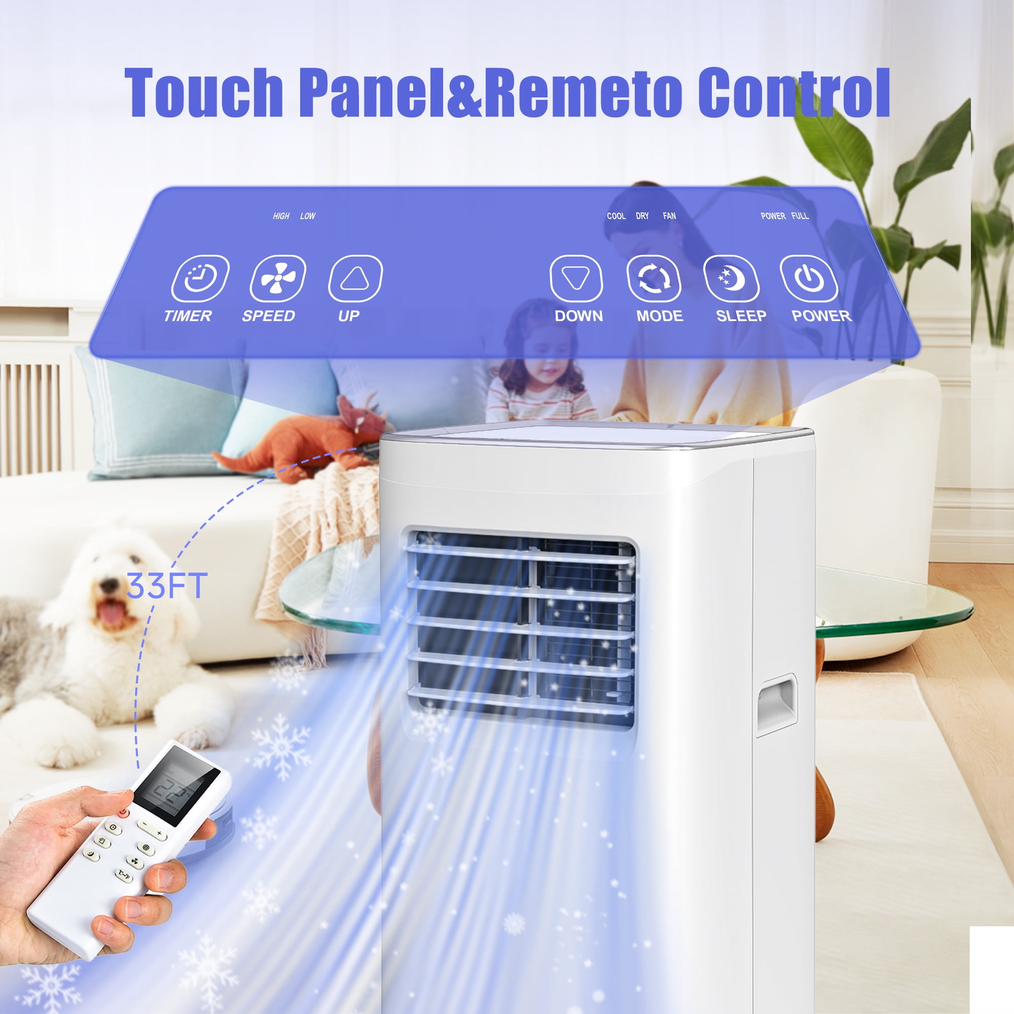 Frostorm 8500 BTU Portable Air Conditioner, 4-in-1 Cooling Fan and Dehumidifier with Remote Control (White, 360 sq. ft. Coverage) rj54d