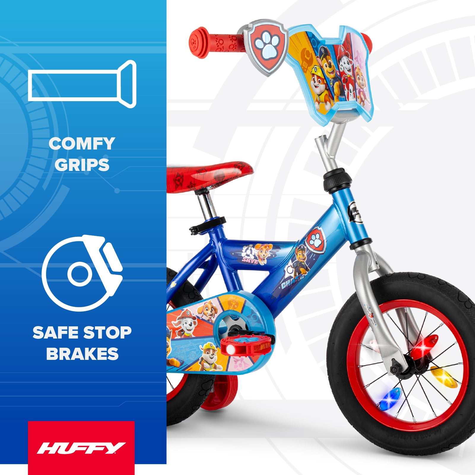 Huffy Paw Patrol Kids' Bike with Training Wheels, LED Light-up Wheels (Blue, 12 in) u5e4c