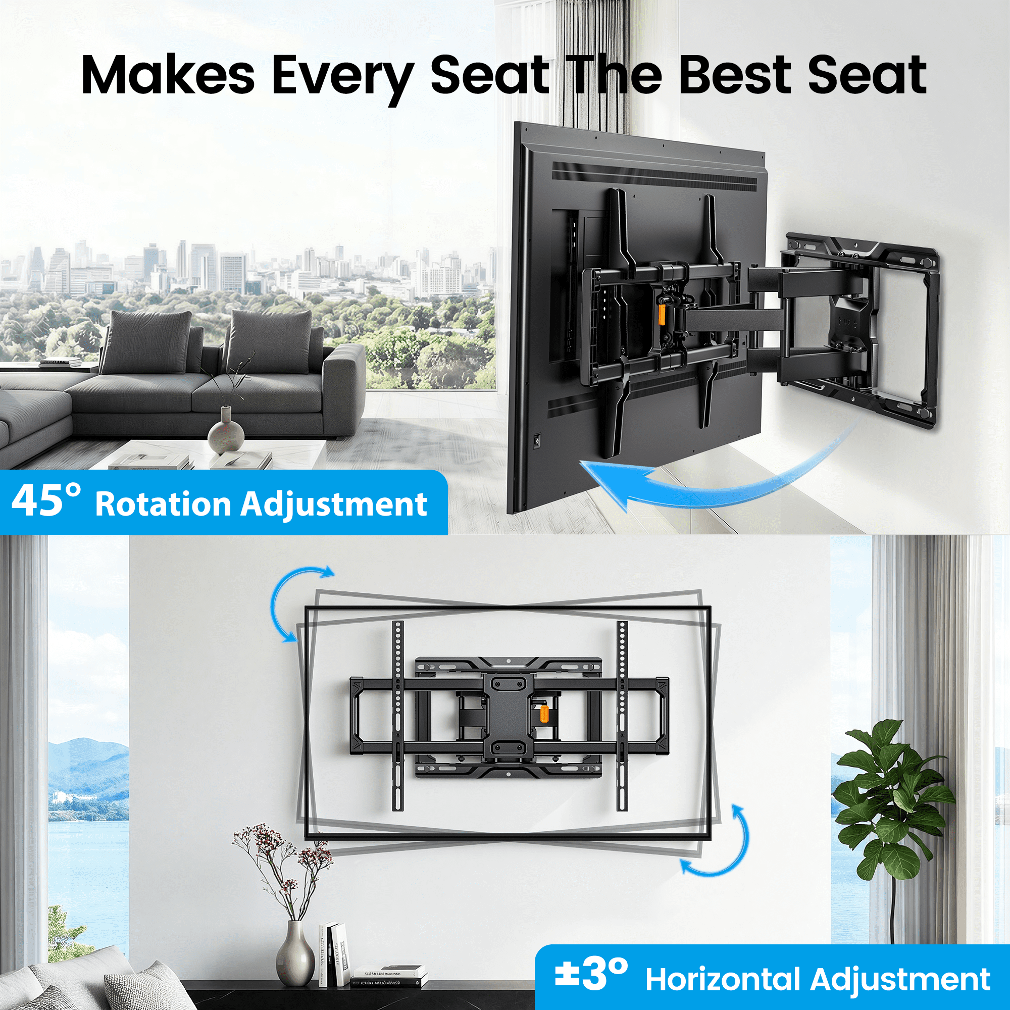 MountFTV Full Motion TV Wall Mount for 42-92 inch TVs, Heavy-Duty Swivel Extension Bracket with Tool-Free Tilt (132 lb Capacity) gagik
